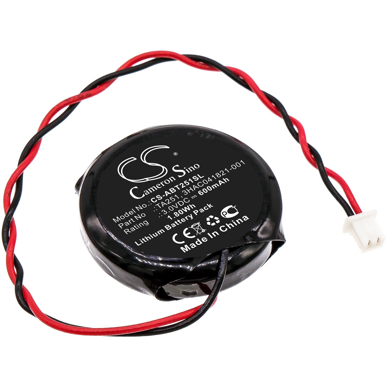 600mAh Lithium Battery for ABB TA251 AC500 PLC - 3.0V 1.8Wh - 3HAC041821-001 Replacement Backup Power