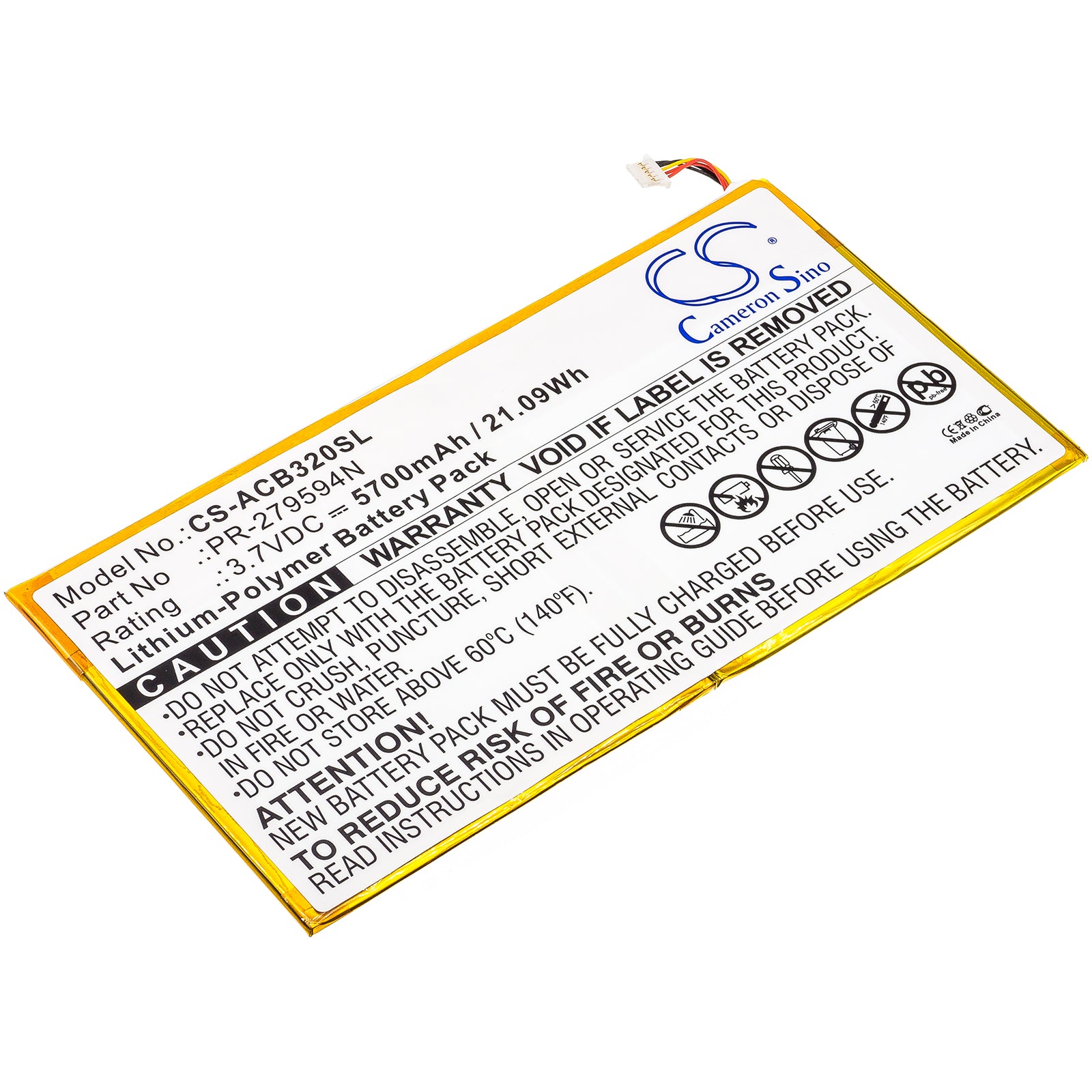 5700mAh Replacement Battery for Acer Iconia One & Tab 10 - A3-A40, B3-A30 Series - 3.7V Li-Polymer