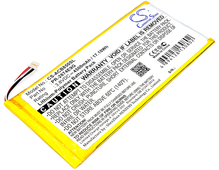 4500mAh Replacement Battery for Acer Iconia One 8 B1-850 A6001 Tablet - 3.8V 17.1Wh Li-Polymer