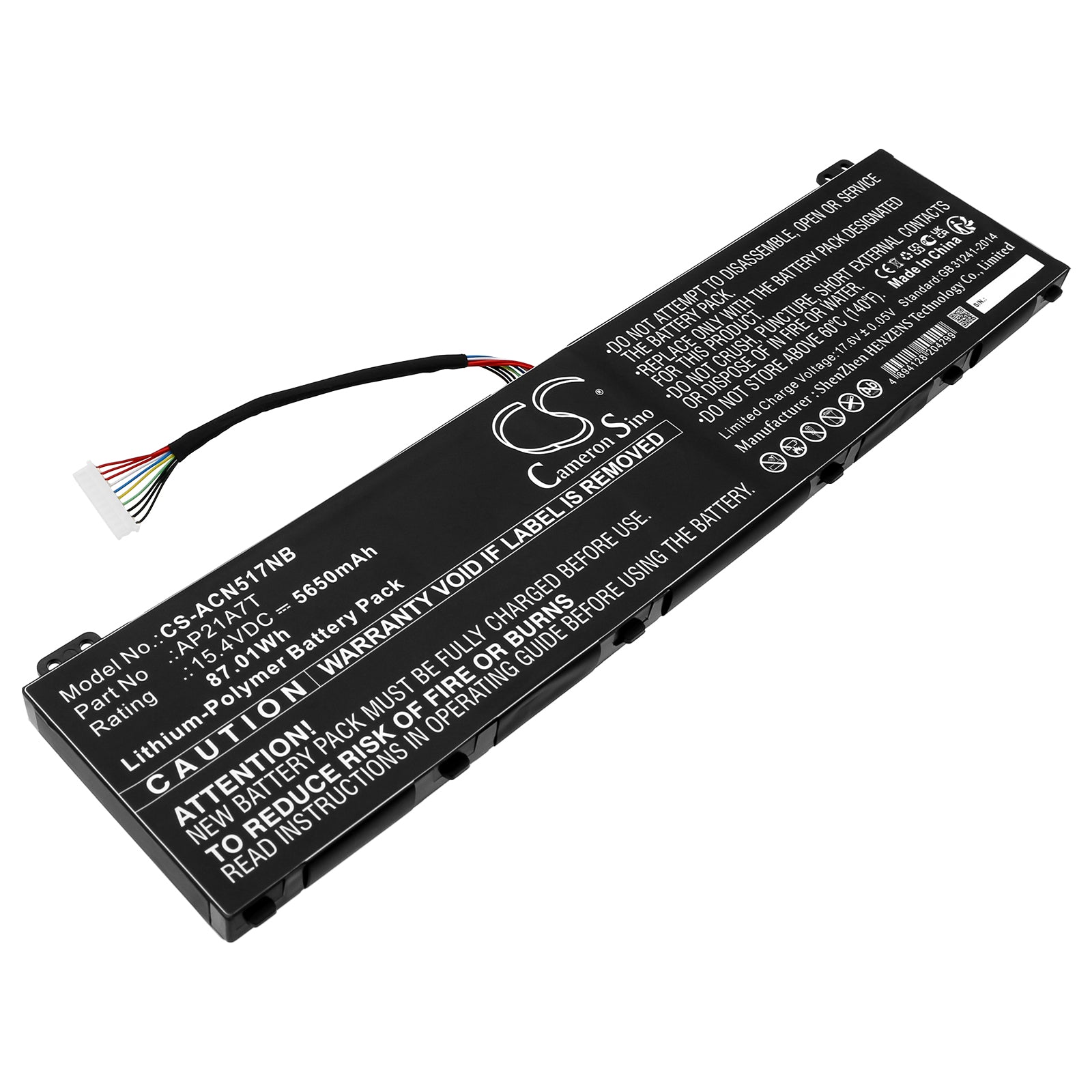 87Wh Laptop Battery for Acer Nitro 5 AN517 & Predator Helios 300 - 15.4V 5650mAh Li-ion Replacement