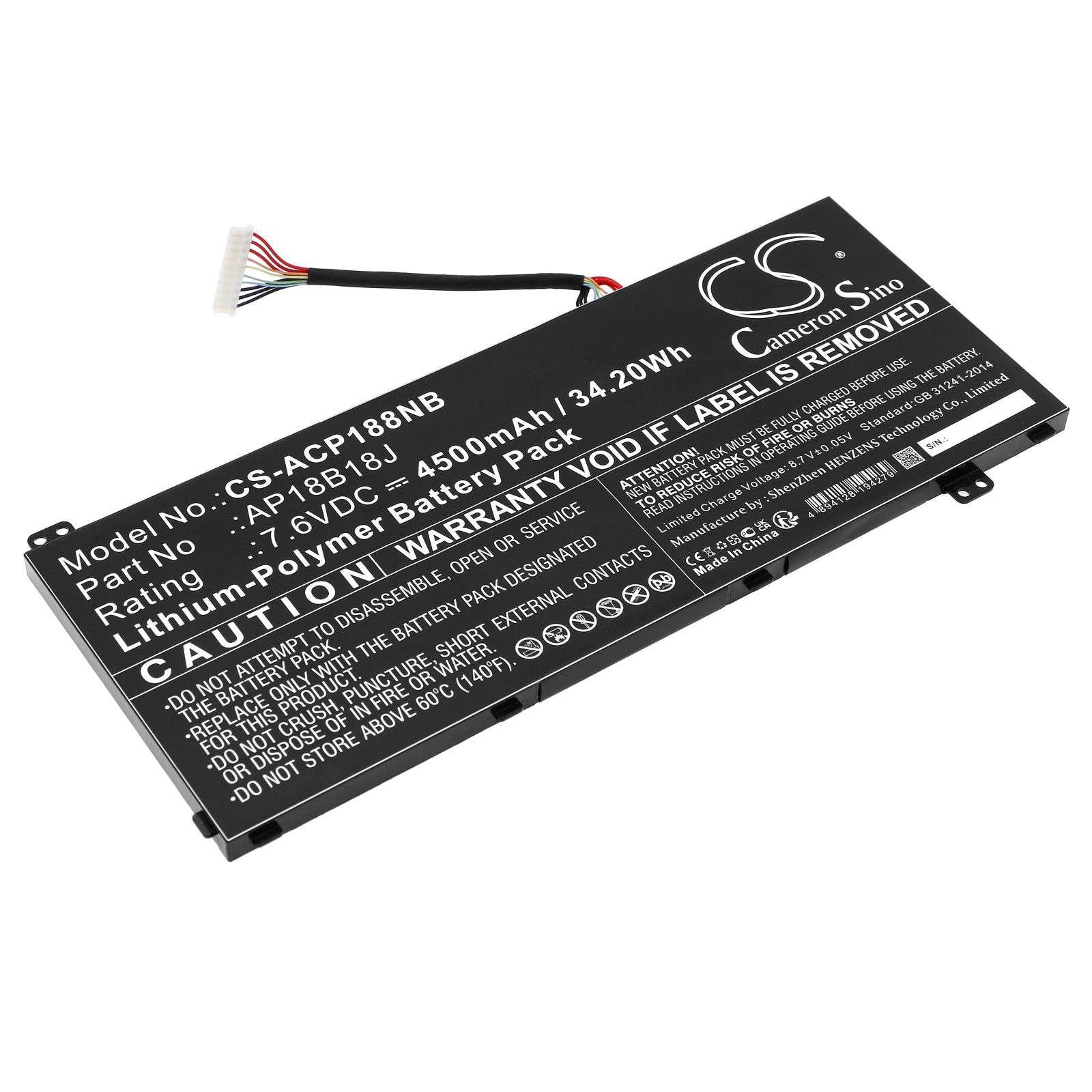 4500mAh Laptop Battery for Acer Aspire 3 A314-32: 7.6V, 34.20Wh, Li-Polymer, AP18B18J - Replacement Power Solution