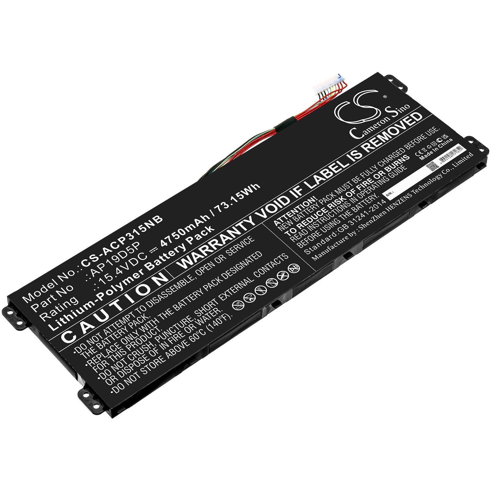 73.15Wh Laptop Battery for Acer Conceptd 3 - 4750mAh, 15.4V, AP19D5P Replacement Li-Polymer