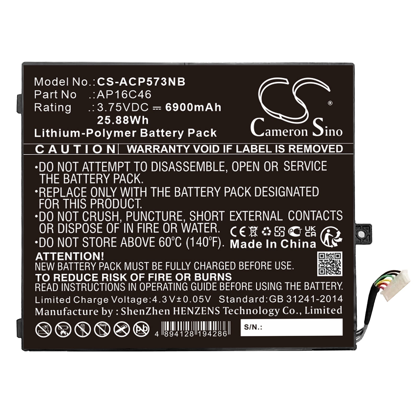6900mAh Replacement Battery for Acer Interruptor SW5-017 & Aspire E5-573 Laptop - 3.75V Li-Polymer