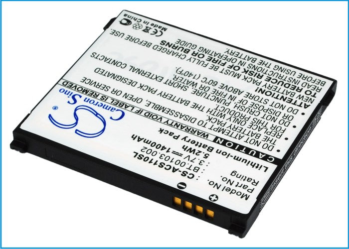 1400mAh Replacement Battery for Acer Liquid S110 Stream NeoTouch S110 - 3.7V Li-ion BT.00103.002