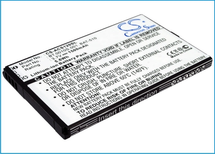 1500mAh Replacement Battery for Acer Liquid Metal S120 Smartphone - 3.7V Li-ion - BT.0010S.001, BAT-510