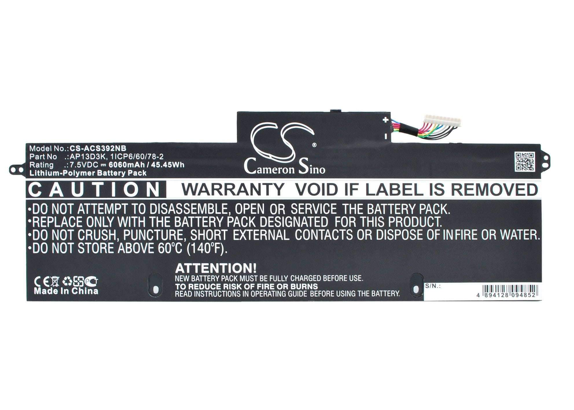 6060mAh Laptop Battery for Acer Aspire S3-392G S3-392 S3 Series - 7.5V 45.45Wh Li-Polymer Replacement