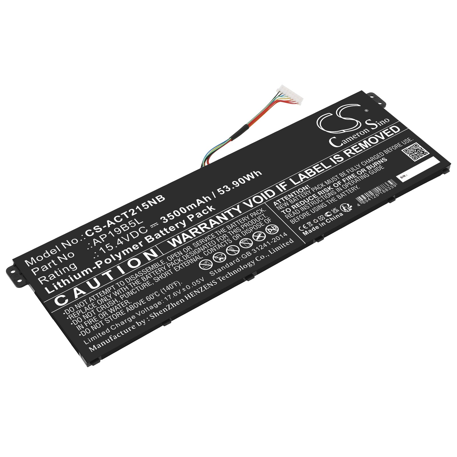 53.9Wh Laptop Battery Replacement for Acer TravelMate P2, Swift 3, Aspire Vero Series - 15.4V 3500mAh