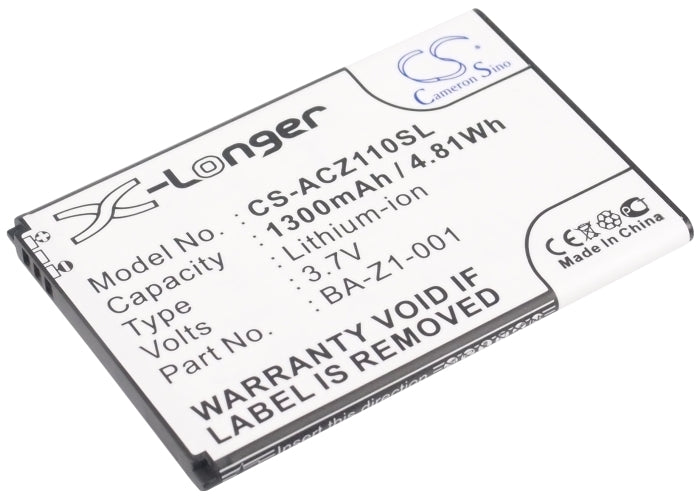 1300mAh 3.7V Li-ion Replacement Battery for Acer Liquid Z110, Z2 & Z120 Duo Smartphones - Extended Life Power