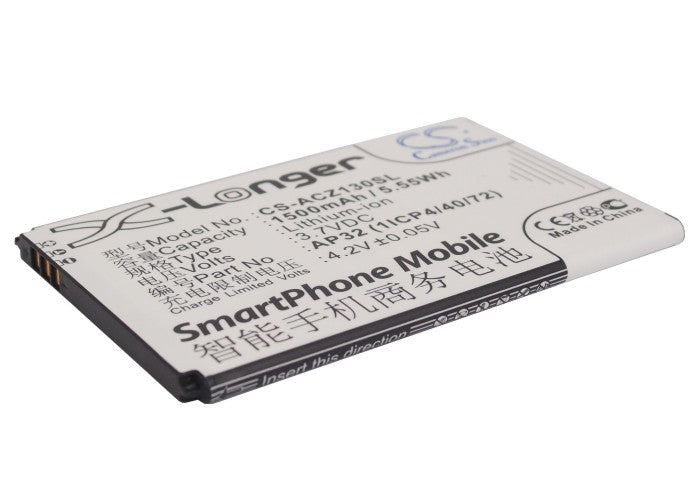 Acer Liquid Z3 Z130 Duo Replacement Battery: 1500mAh, 3.7V Li-ion - Models VK365072AR, AP32, KT.0010K.005