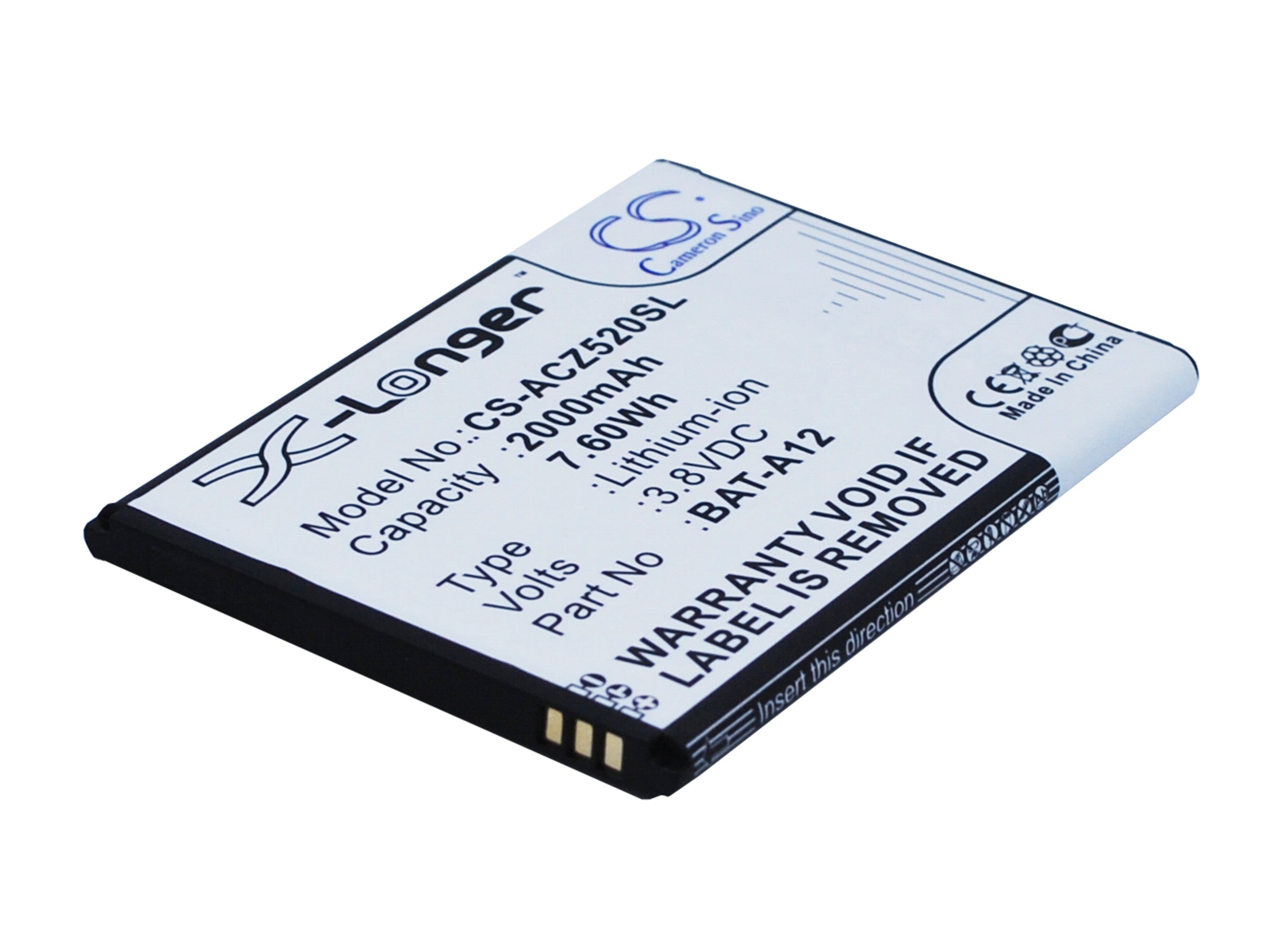 2000mAh Replacement Battery for Acer Liquid Z520 & Dual SIM - 3.8V Li-ion - BAT-A12, KT.00104.002