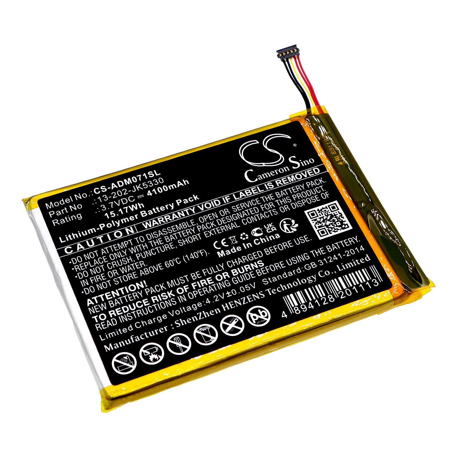 4100mAh Replacement Battery for Advantech MICA-071 Tablet - 3.7V Li-Polymer, 91.9x66x5.2mm