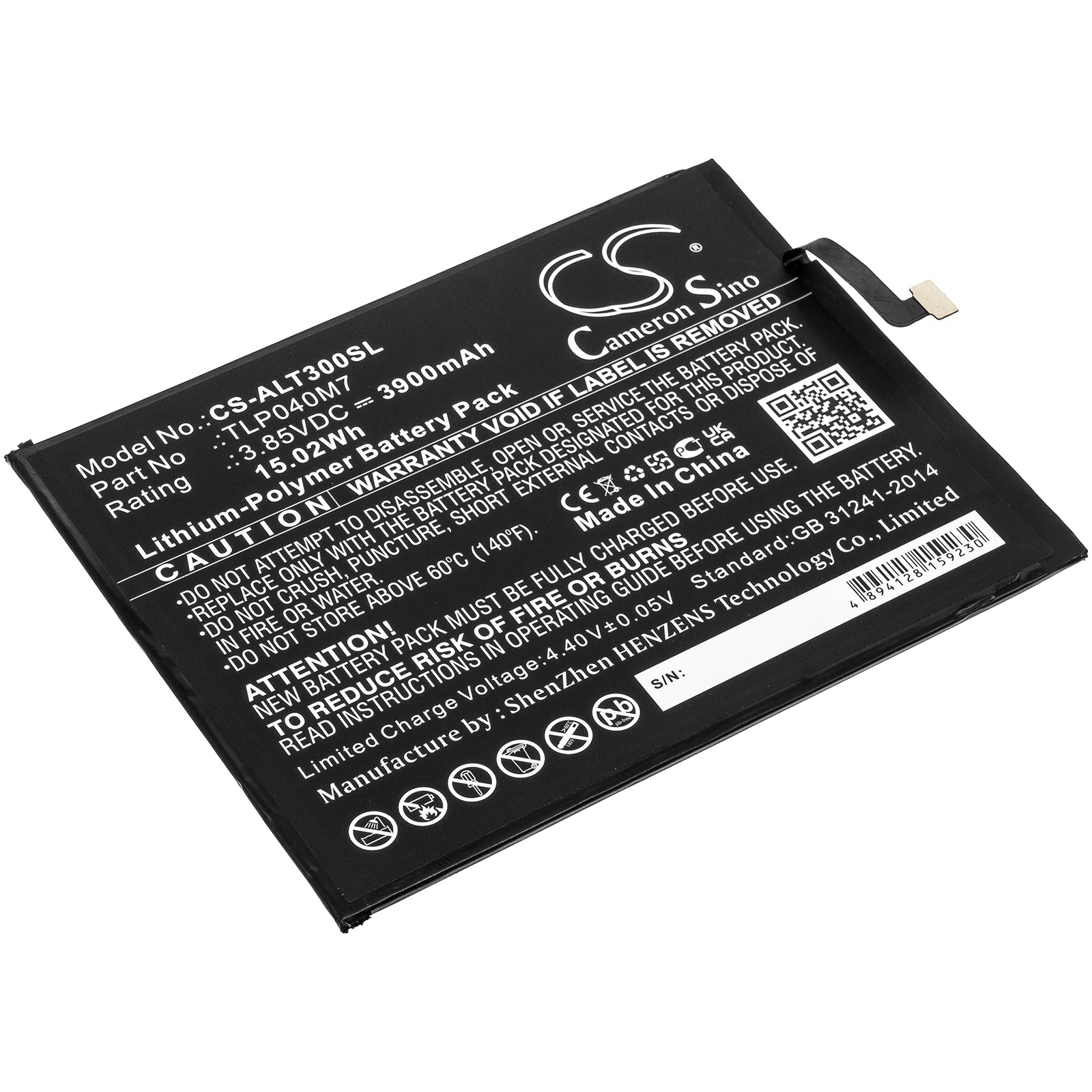 3900mAh Replacement Battery for Alcatel 3T OT-9032T Tablet - 3.85V 15.02Wh Li-Polymer