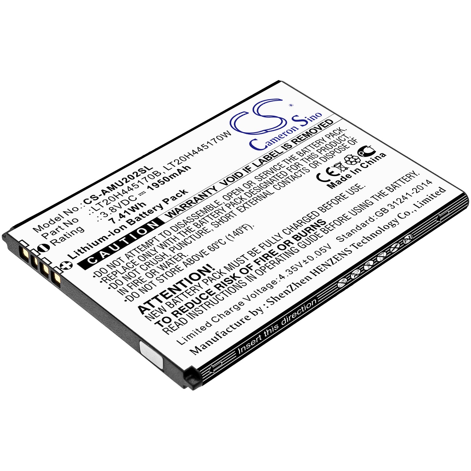 1950mAh AT&T Maestro U202AA Replacement Battery, 7.41Wh Li-ion - LT20H445170B/W Compatible Smartphone Power