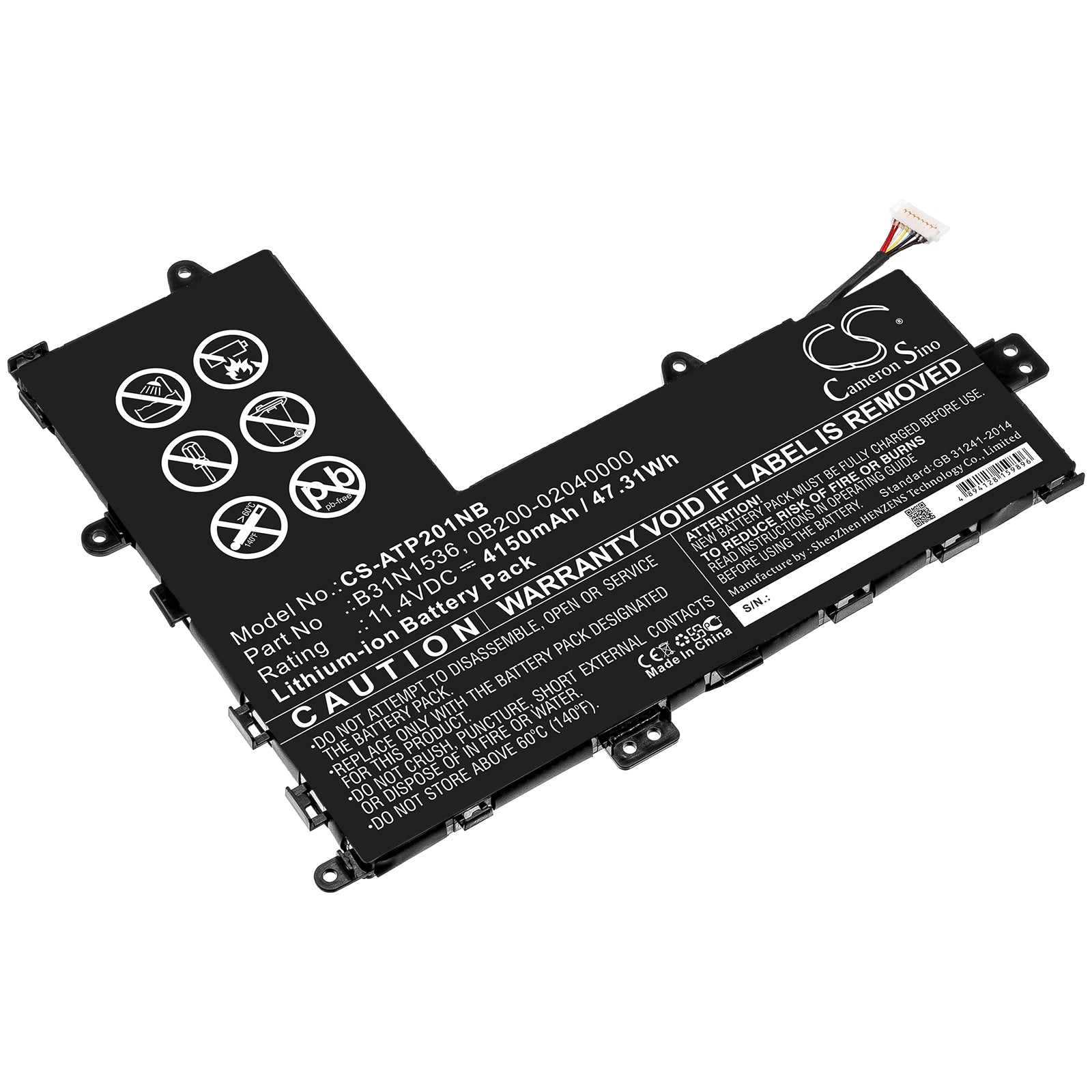 4150mAh Replacement Laptop Battery for Asus TP201SA VivoBook Flip - 11.4V Li-ion - B31N1536