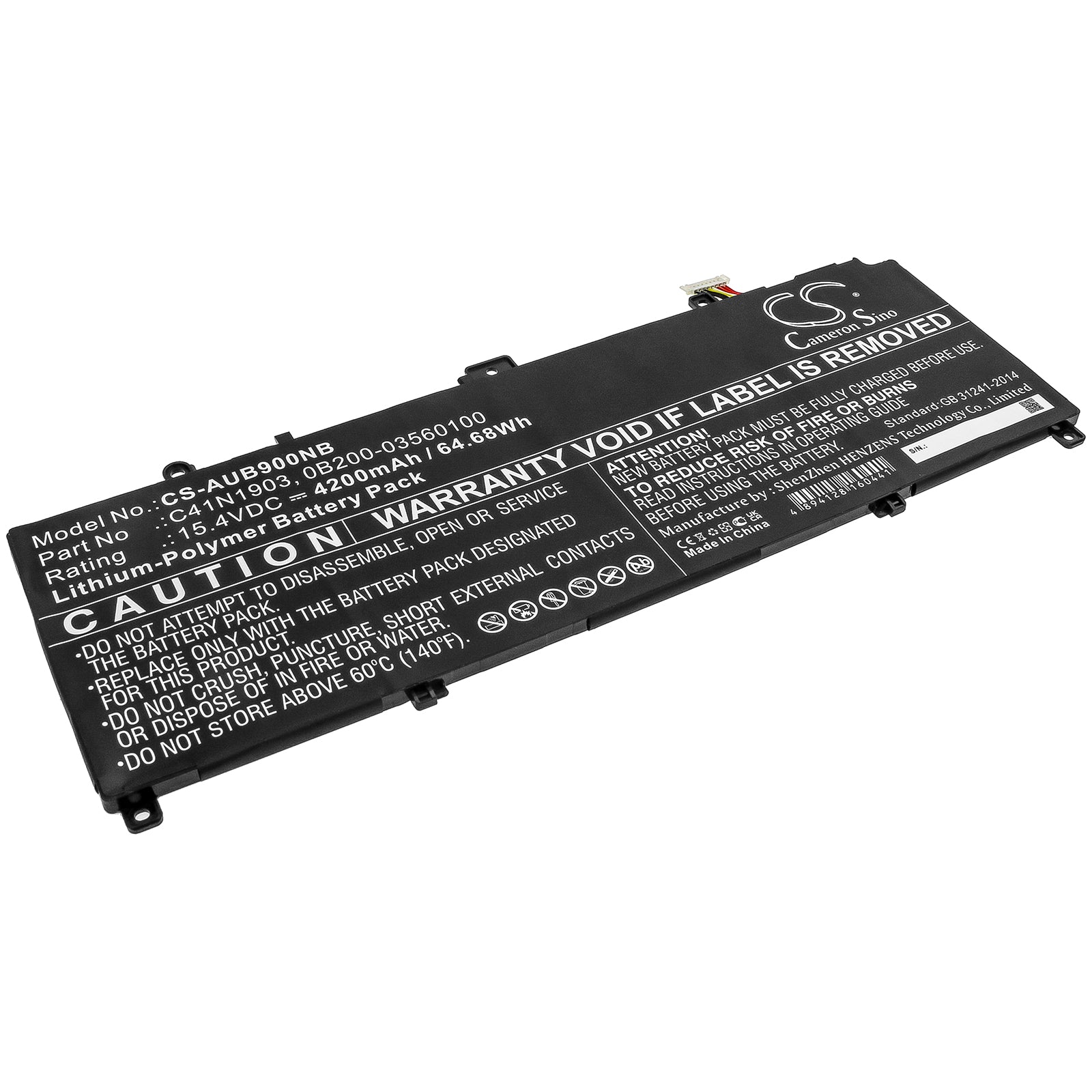 64.68Wh 4200mAh Laptop Battery for Asus ExpertBook B9450FA Series - 15.4V Li-Polymer Replacement (C41N1903)