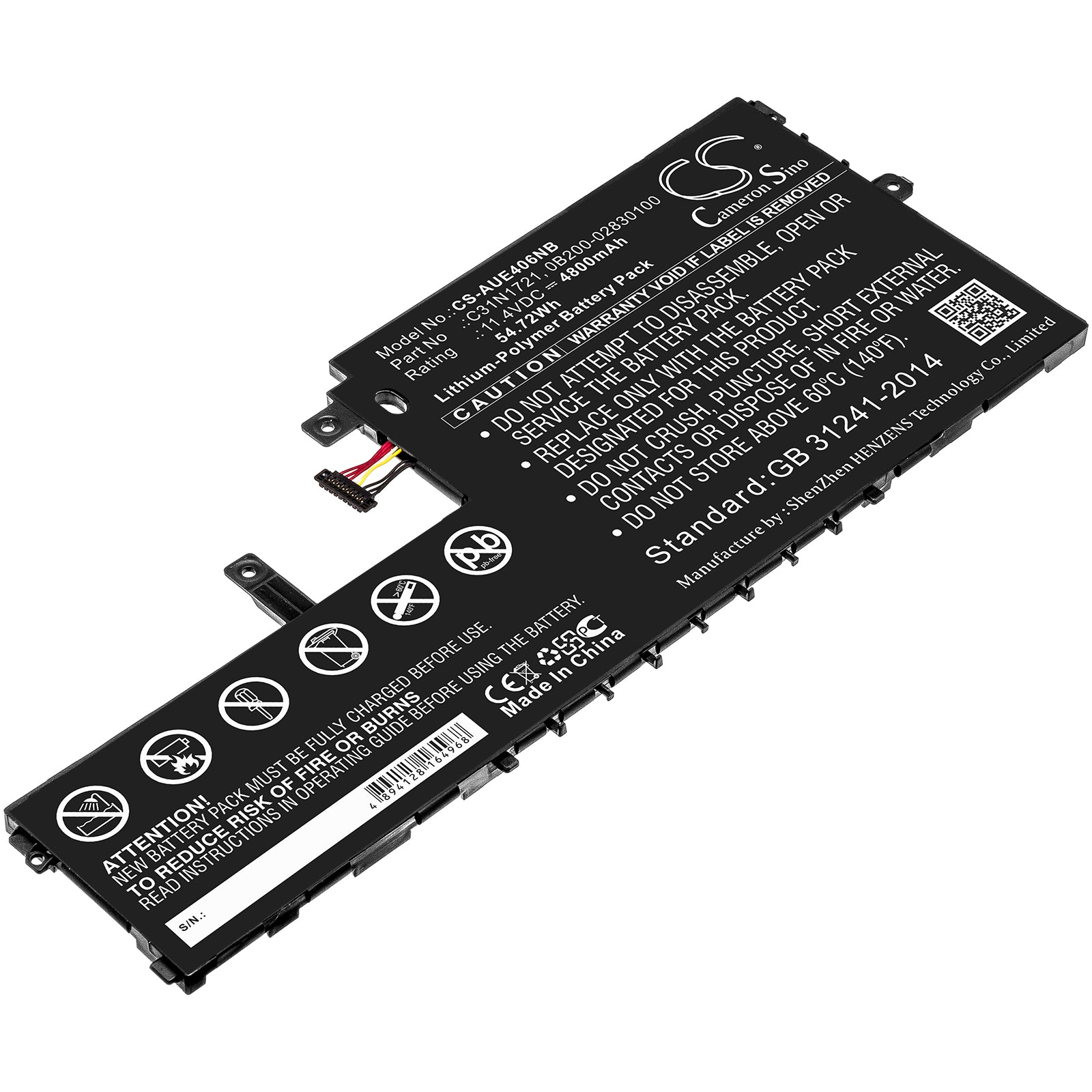 4800mAh Laptop Battery for Asus E406MA E406SA VivoBook L406 R420 Series - 11.4V 54.72Wh Replacement