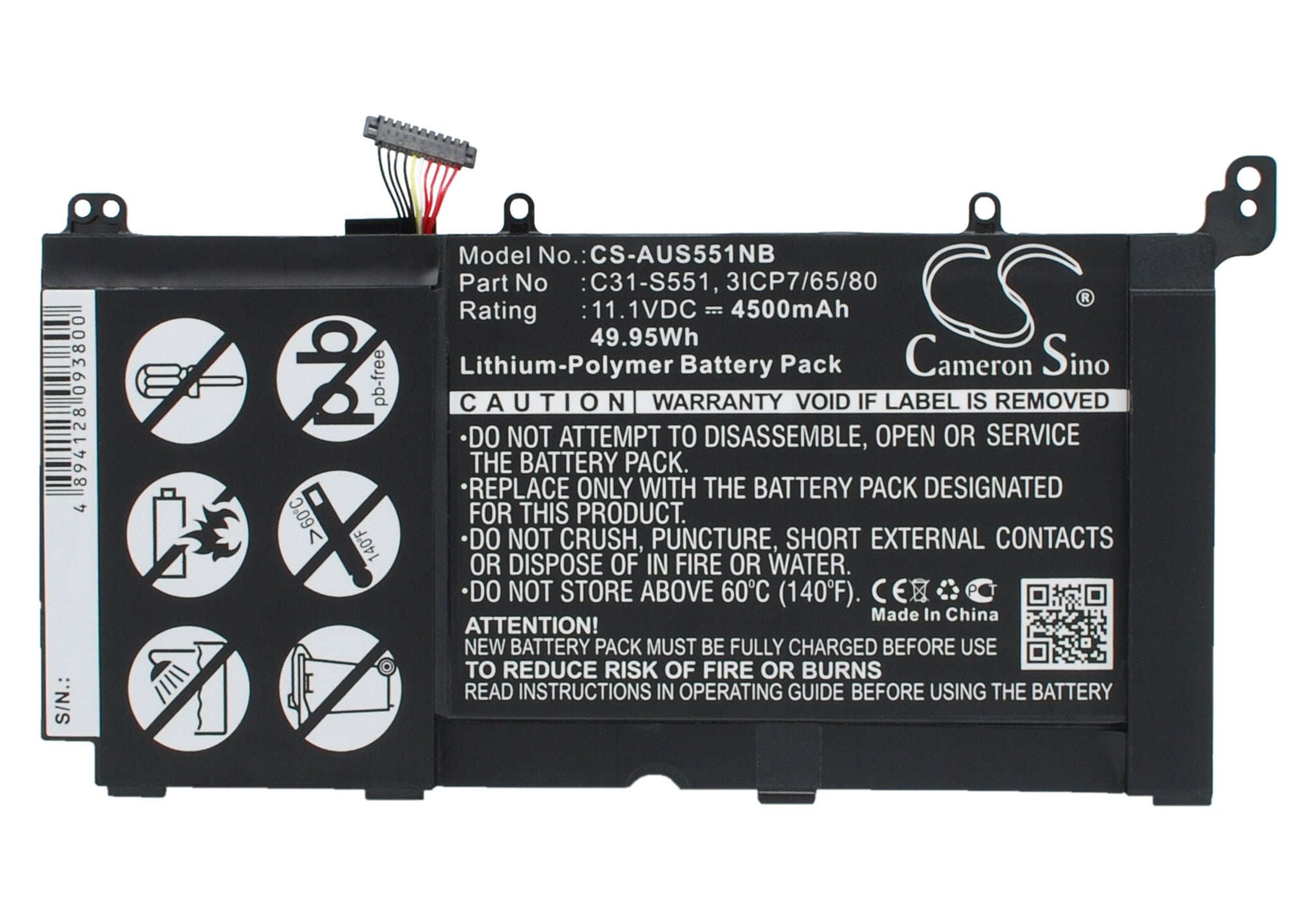 Asus VivoBook S551L Laptop Battery: 4500mAh, 11.1V, 49.95Wh - Premium Li-Polymer Replacement for S551 Series