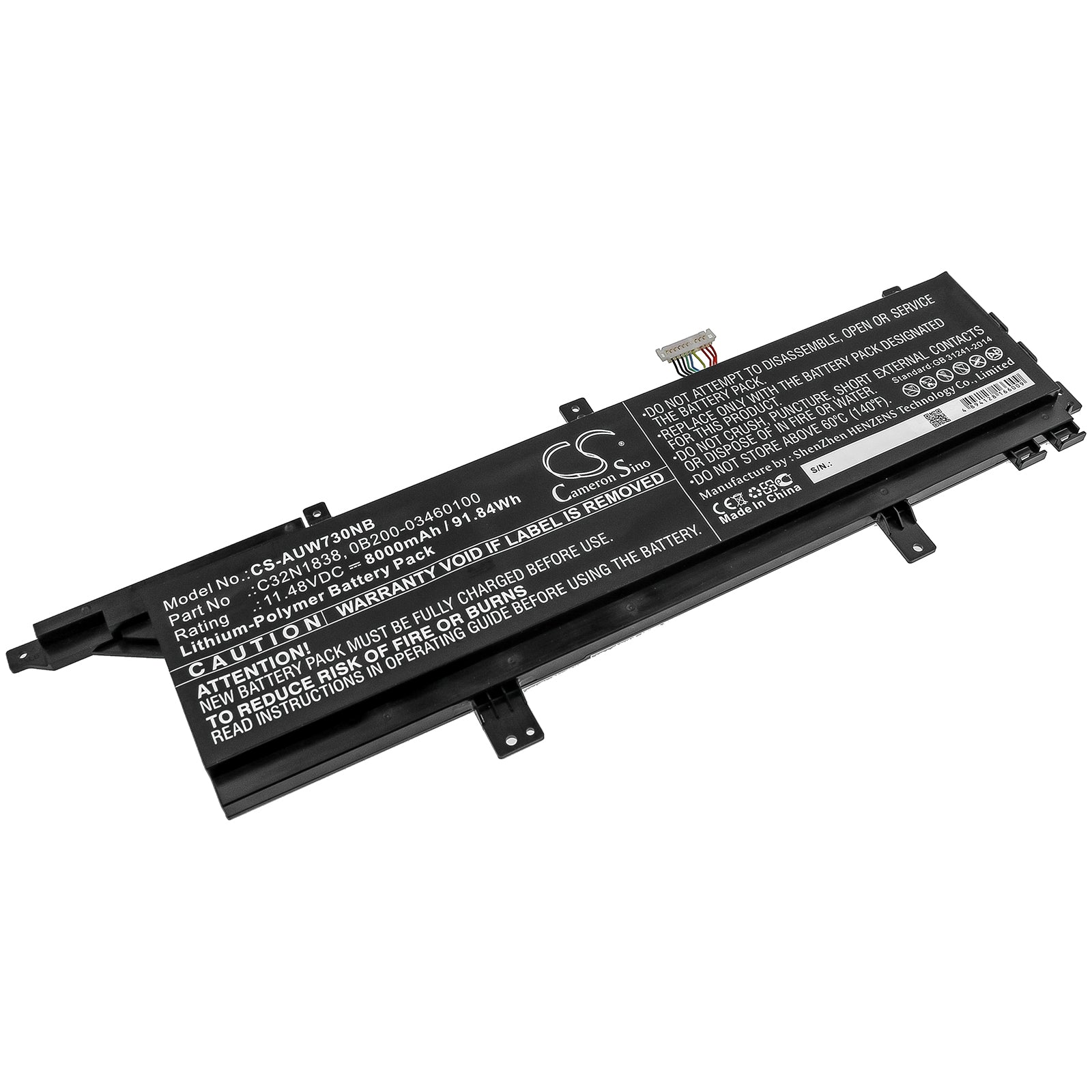 91.84Wh Laptop Battery for Asus ProArt StudioBook Pro X W730 - C32N1838, 15.4V, 8000mAh, Replacement