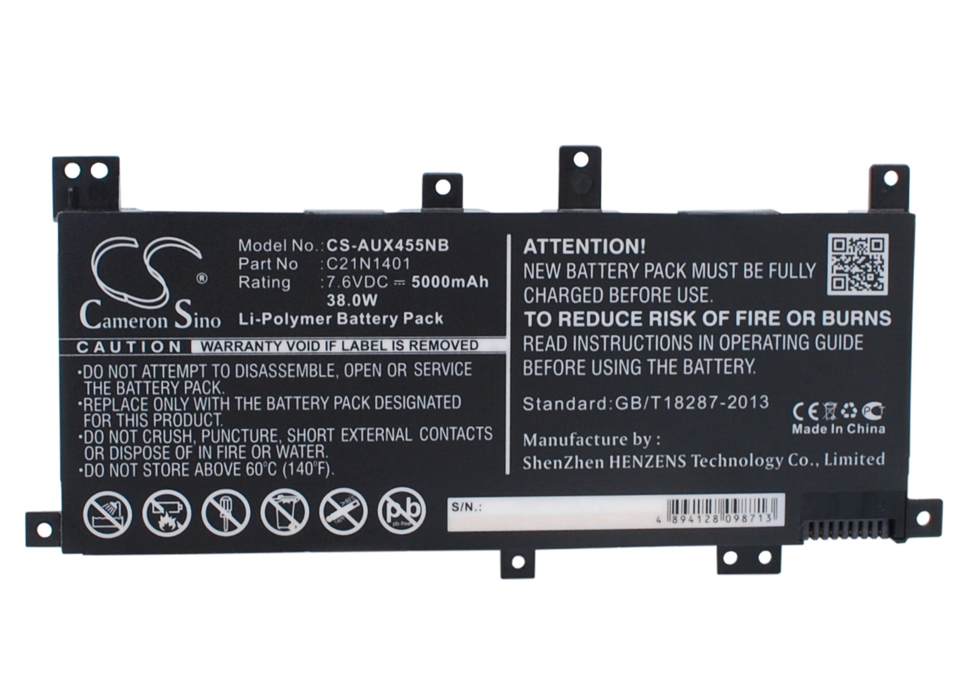 5000mAh 7.6V Li-Polymer Battery for Asus X455LA, X455LN, F455L, K455L Laptops - 38Wh Replacement Battery Pack