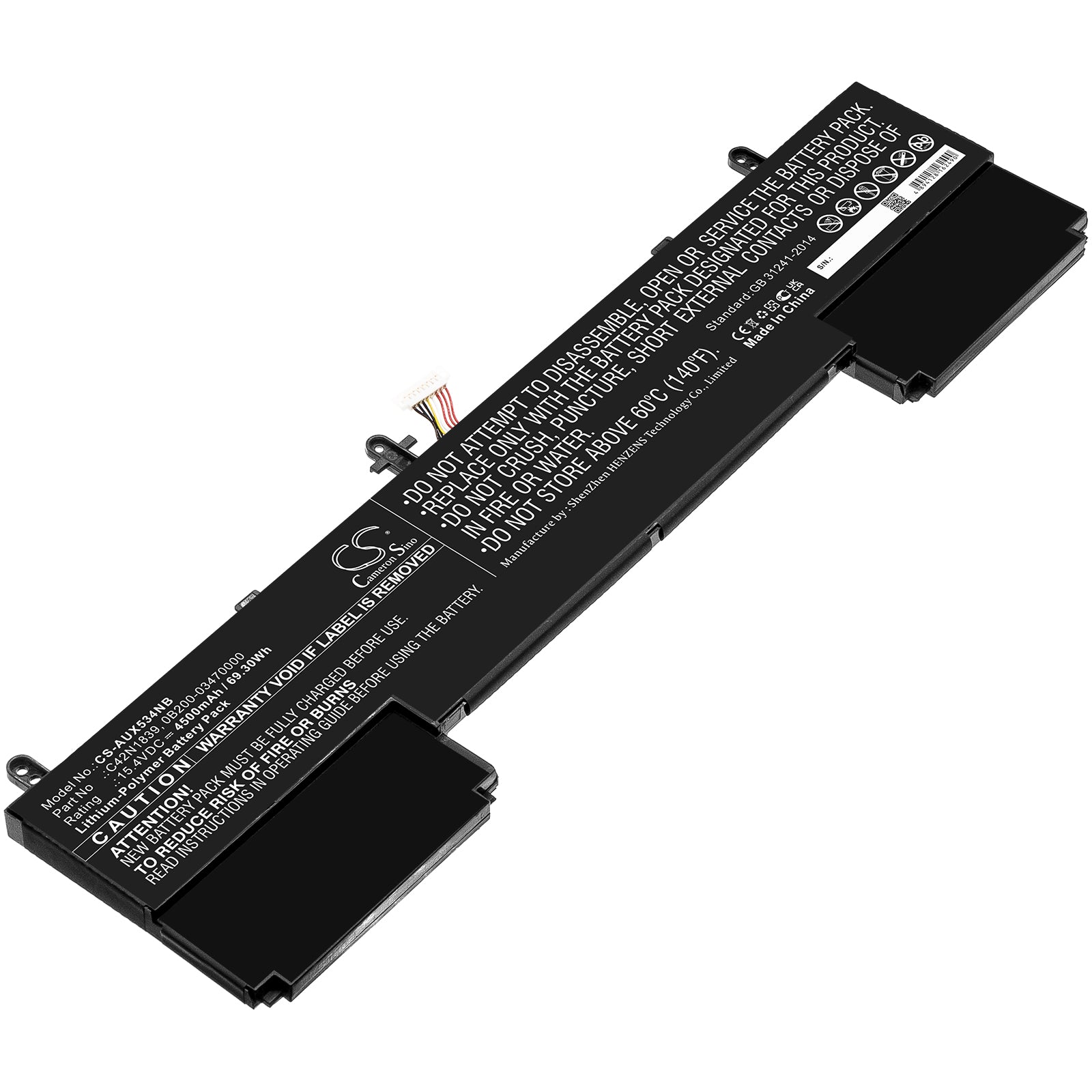 69.3Wh 4500mAh Battery for Asus ZenBook 15 UX534 & Flip 15 UX563 Series Laptops - 15.4V Li-Polymer