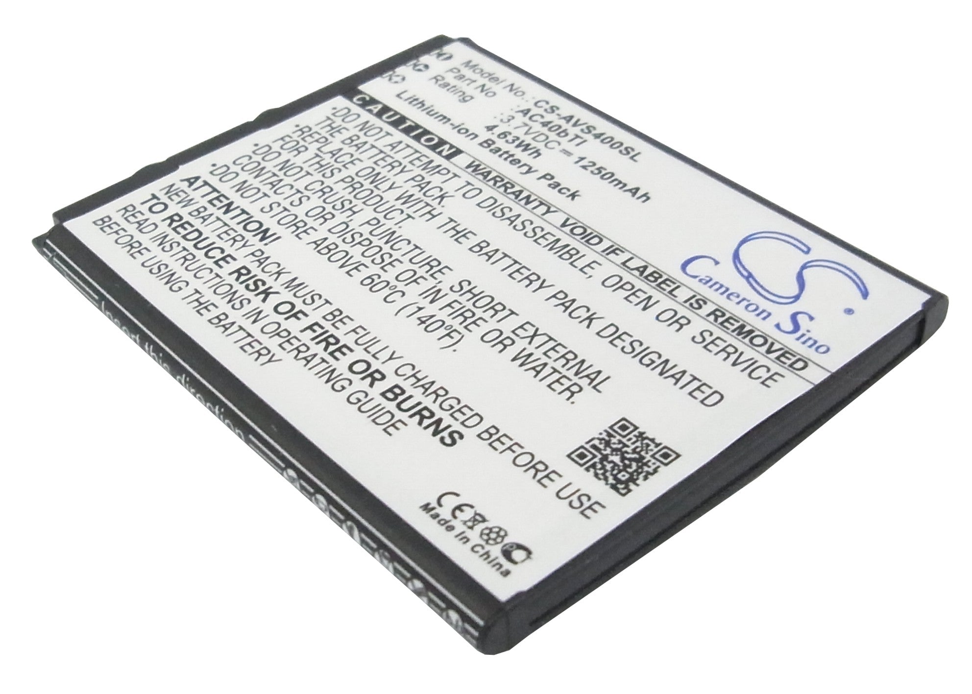 1250mAh Replacement Battery for Archos 40b Titanium Smartphones - 3.7V Li-ion, 4.63Wh Power