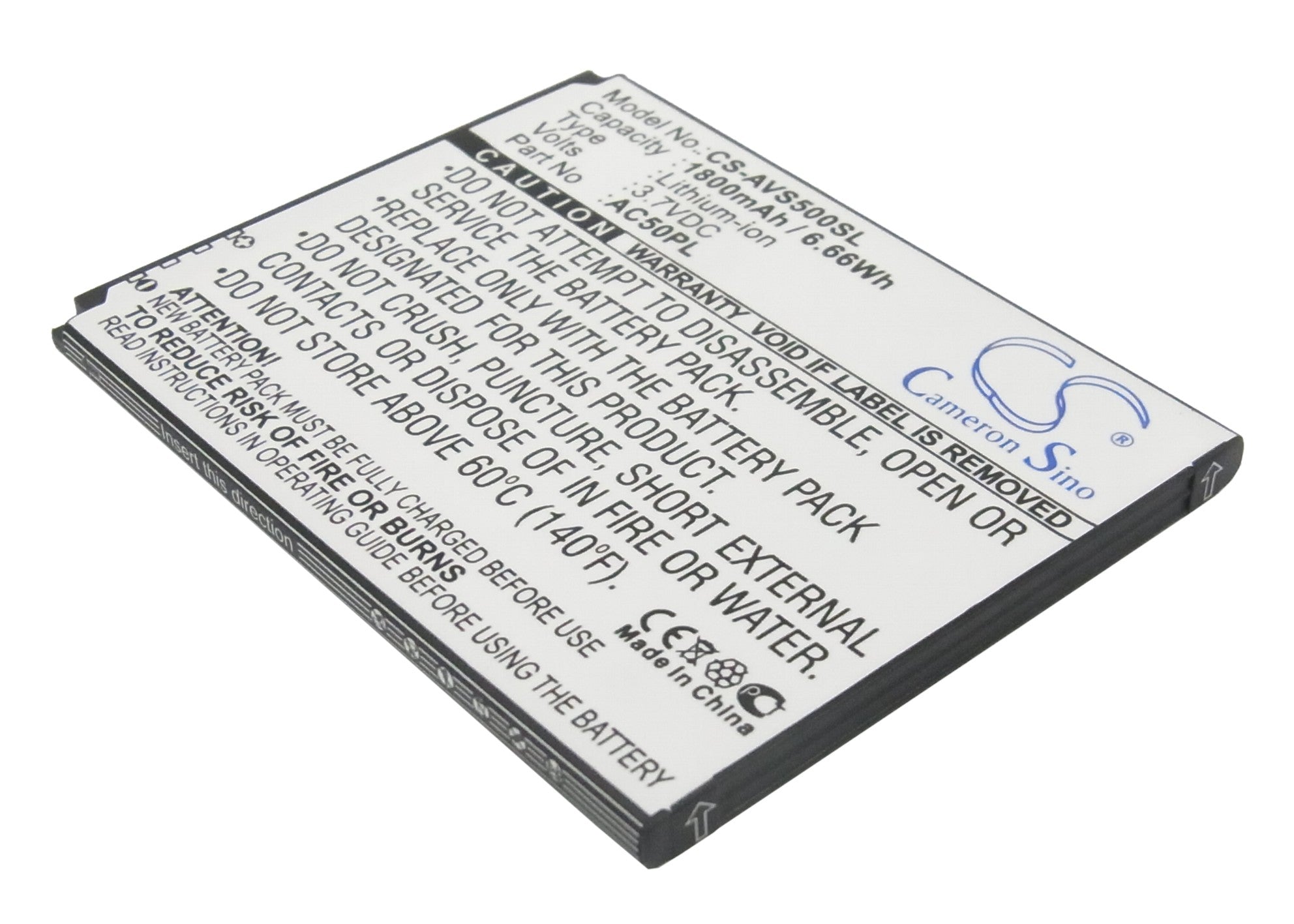 1800mAh Replacement Battery for Archos 50 Platinum & Helium 4G, A50C + Highscreen B2000 - 3.7V Li-ion