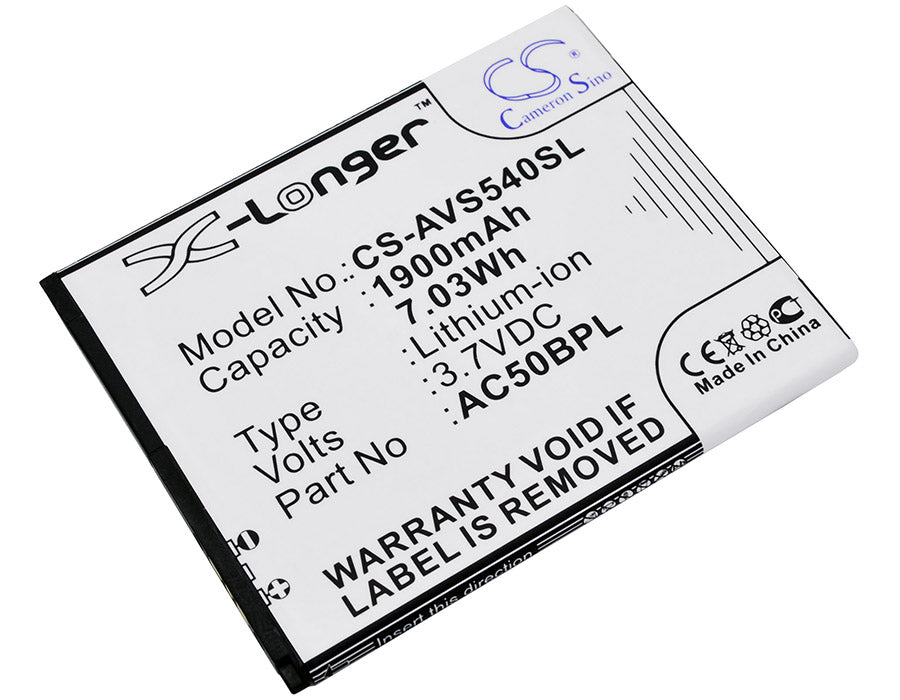 1900mAh Replacement Battery for Archos 50b Platinum - AC50BPL, AL50BPL - 3.7V Li-ion - 72.92x59.95x4.0mm
