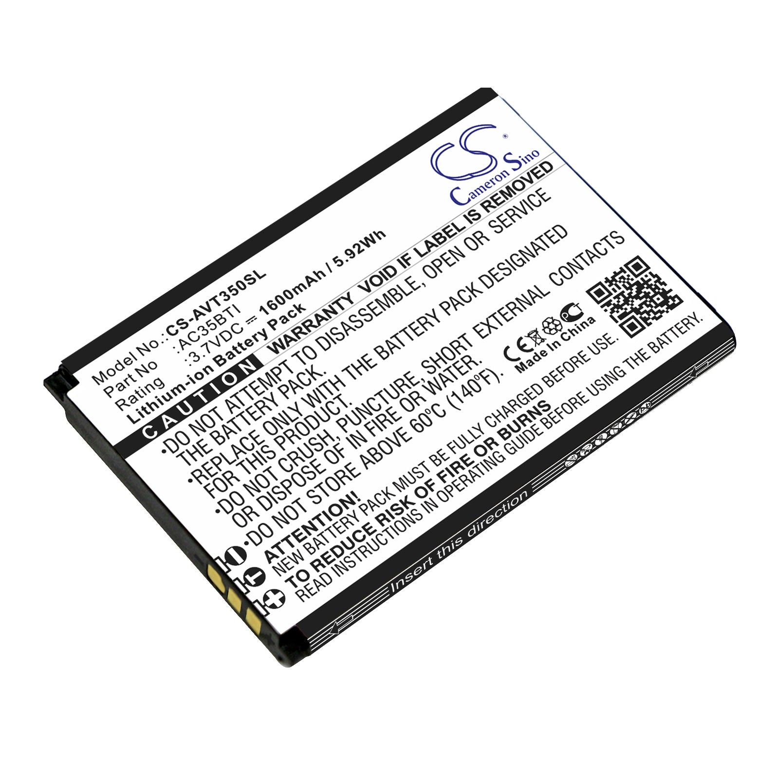 1600mAh Replacement Battery for Archos 35b Titanium Dual SIM Mobile Phone - 3.7V Li-ion, 64.6x44x5.1mm