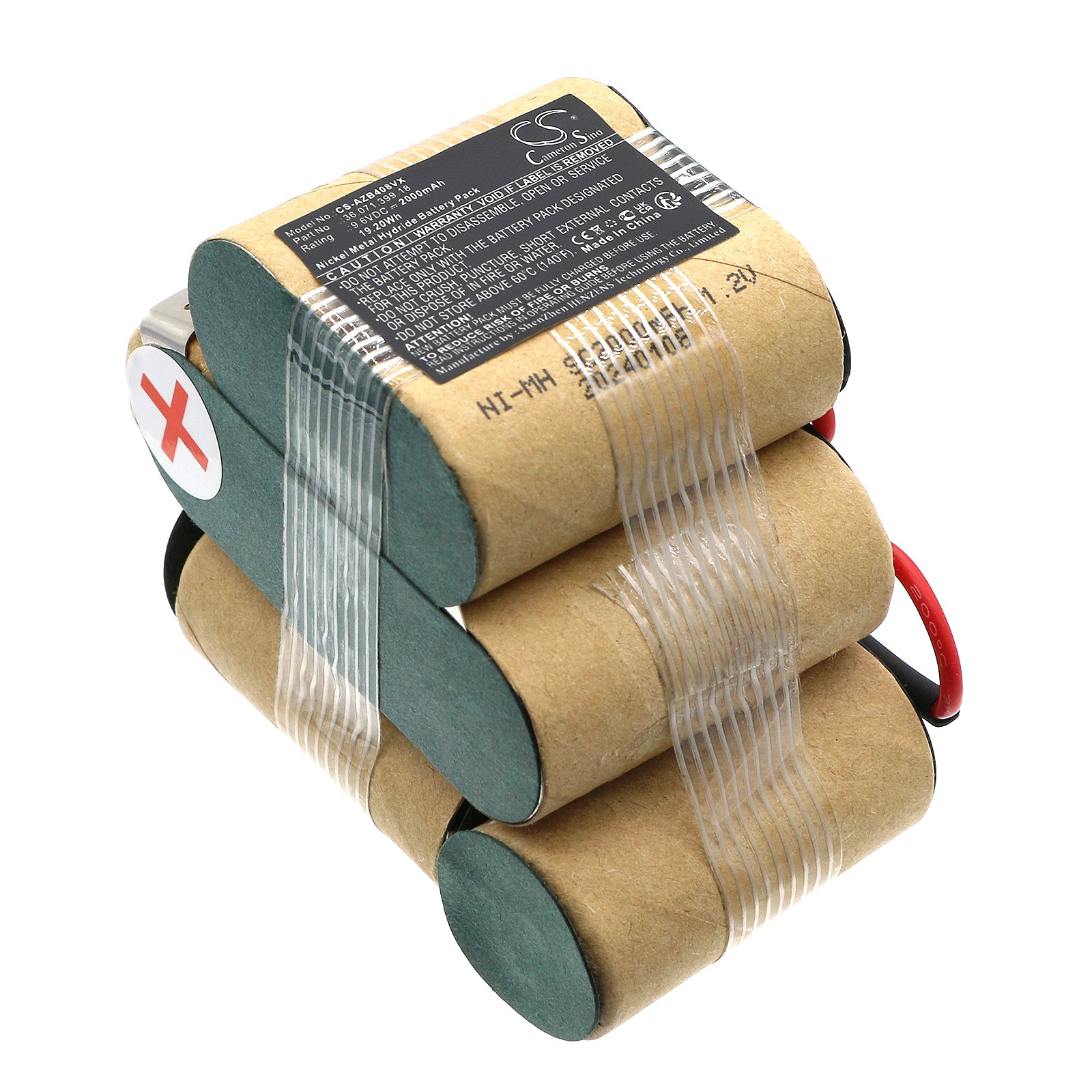 9.6V 2000mAh Ni-MH Replacement Battery for AEG AG408, ZB408, ZB4108 Vacuum Cleaners - High Capacity Power Pack (75.6x64.8x47.7mm)