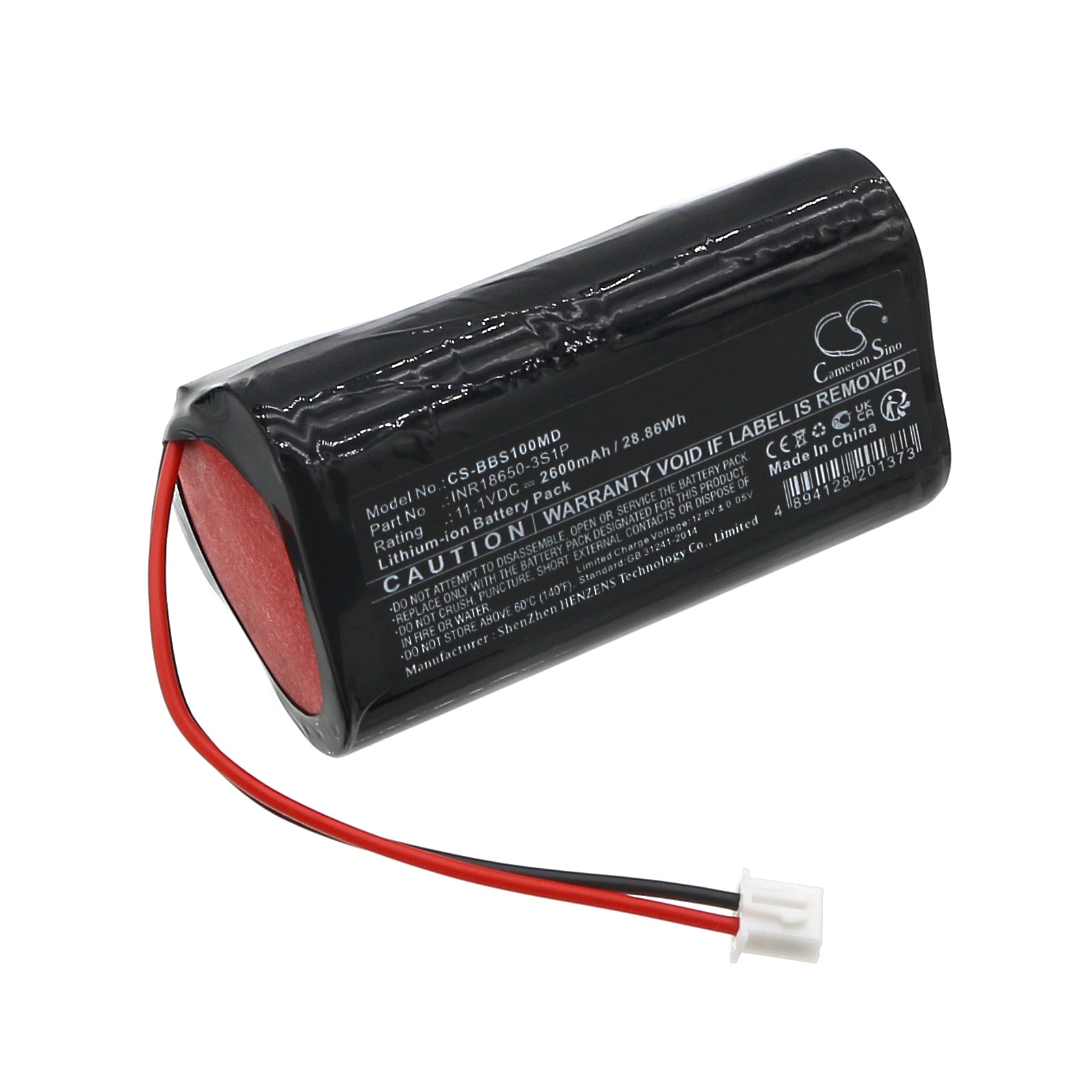 11.1V 2600mAh Li-ion Battery for Bombas Infusion Pump - Medical Grade, 28.86Wh