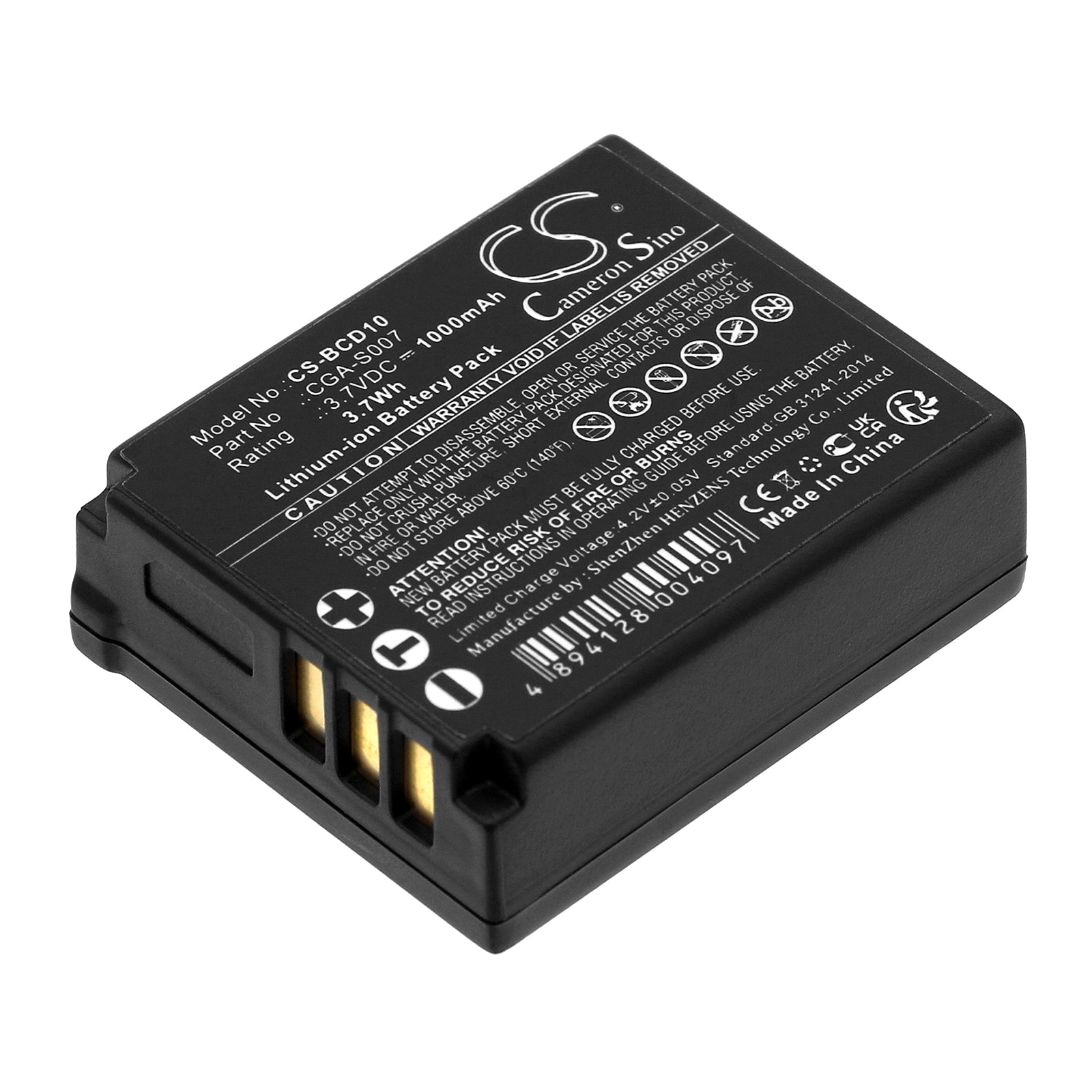 1000mAh Replacement Battery for Panasonic Lumix DMC-TZ Series Digital Cameras - 3.7V Li-ion Digital Camera Battery