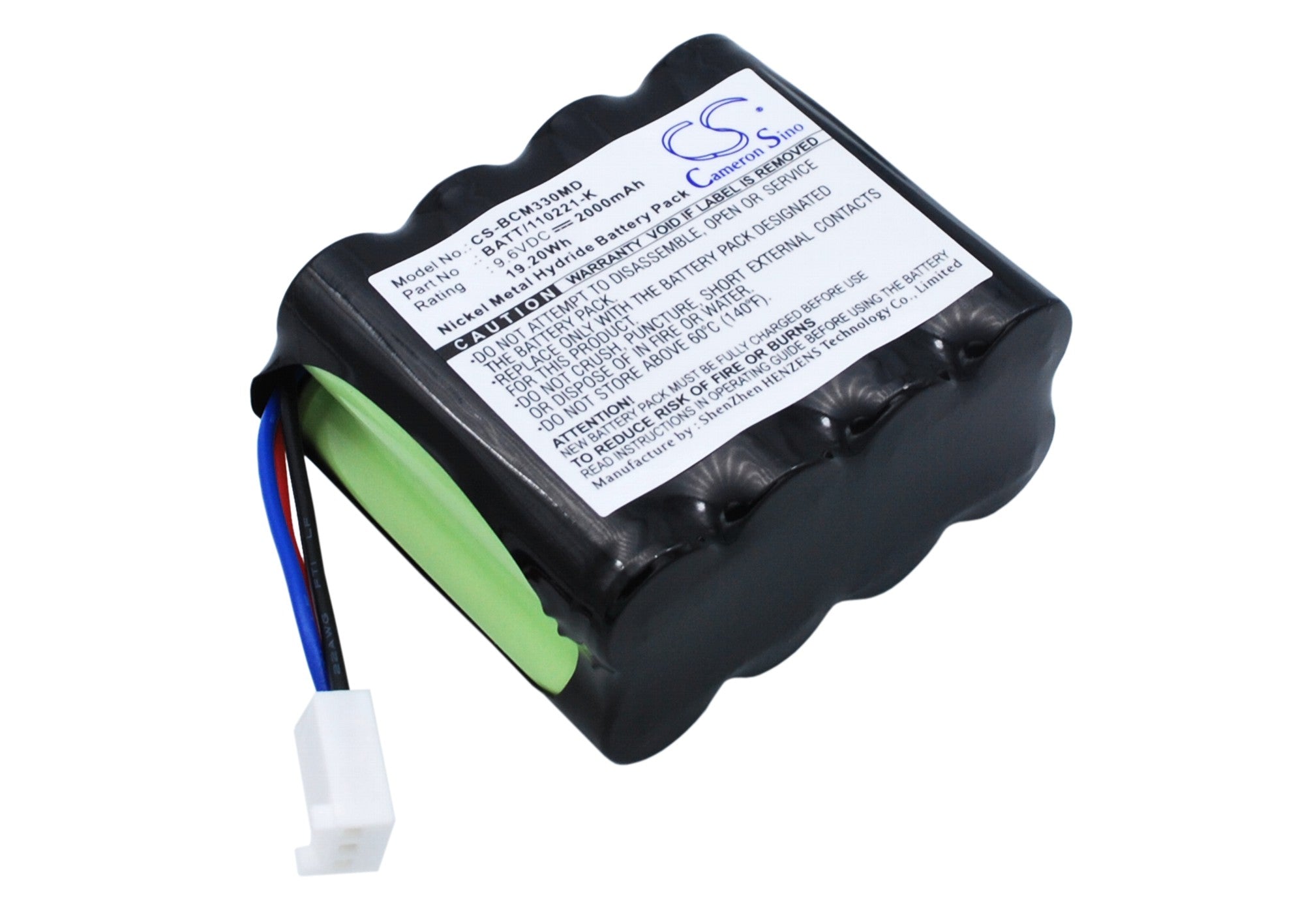 9. 6V 2000mAh Ni-MH Battery Pack for Capnocheck CO2/SPO2 Monitors & SSCOR Pulse Oximeters (56.6x49.7x28.6mm)