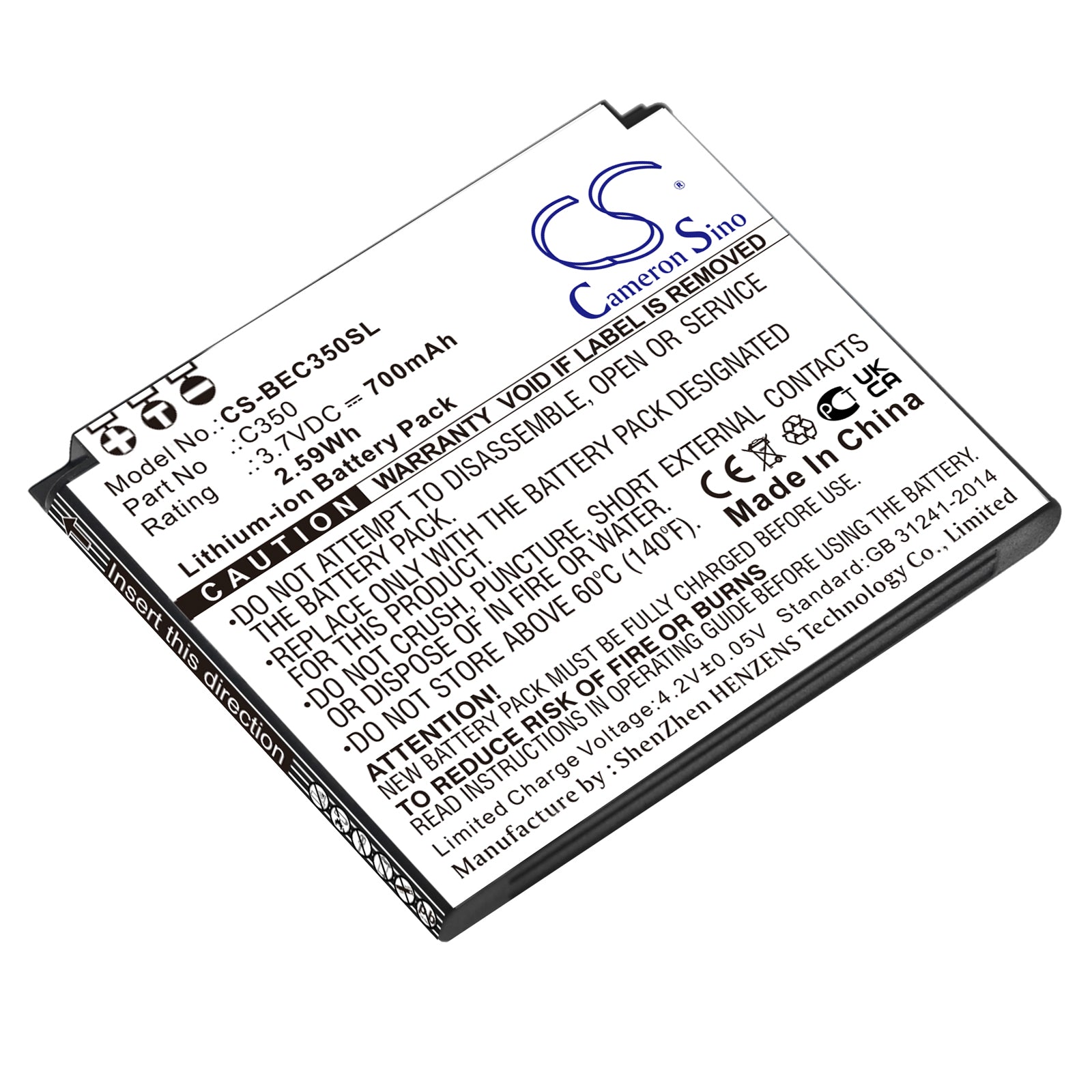 700mAh Replacement Battery for Bea-fon C350 Smartphone - 3.7V Li-ion (40.15x48.90x4.80mm) Mobile Phone Battery