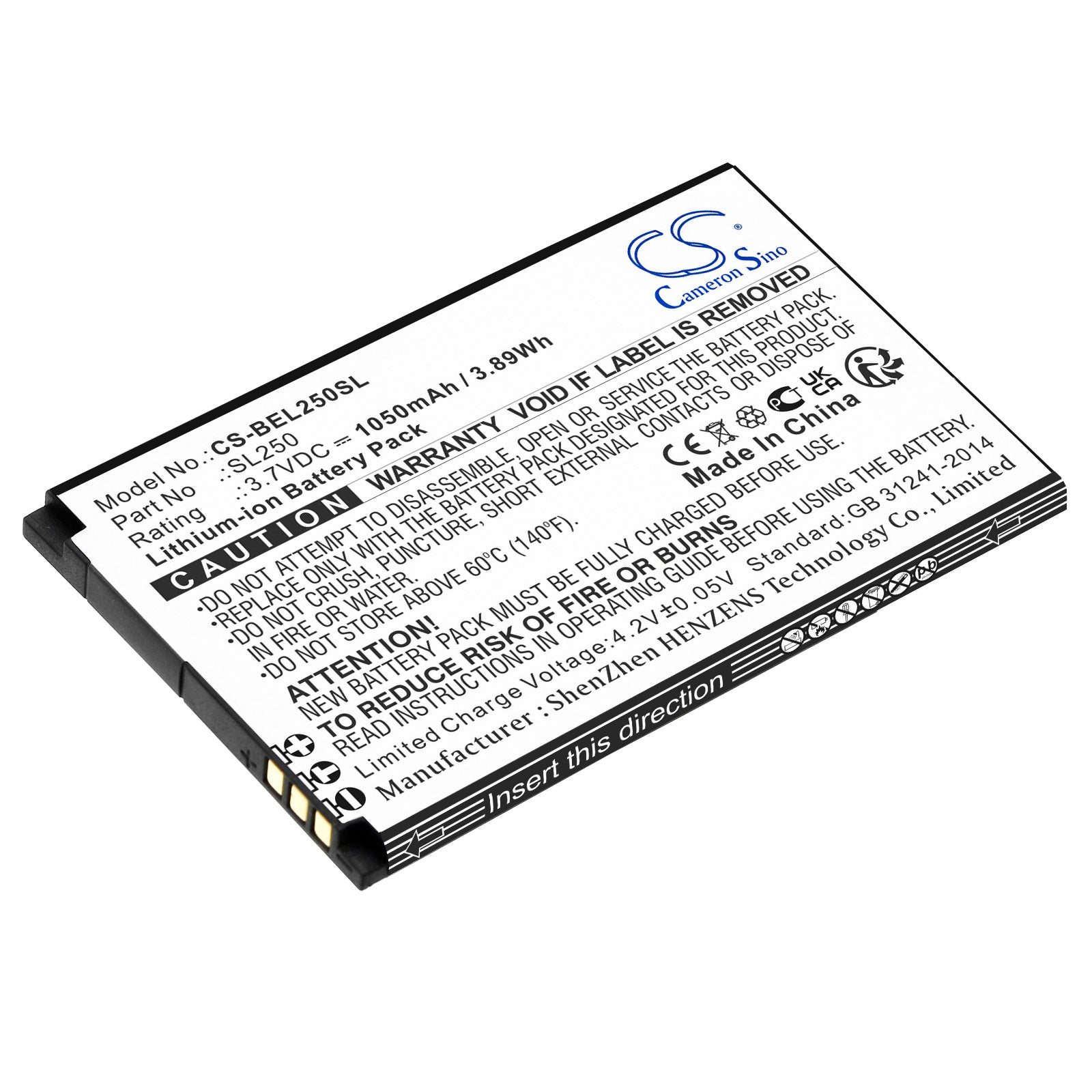 Bea-fon SL250 Smartphone Battery Replacement - 1050mAh, 3.7V Li-ion - 66.5x42x4mm