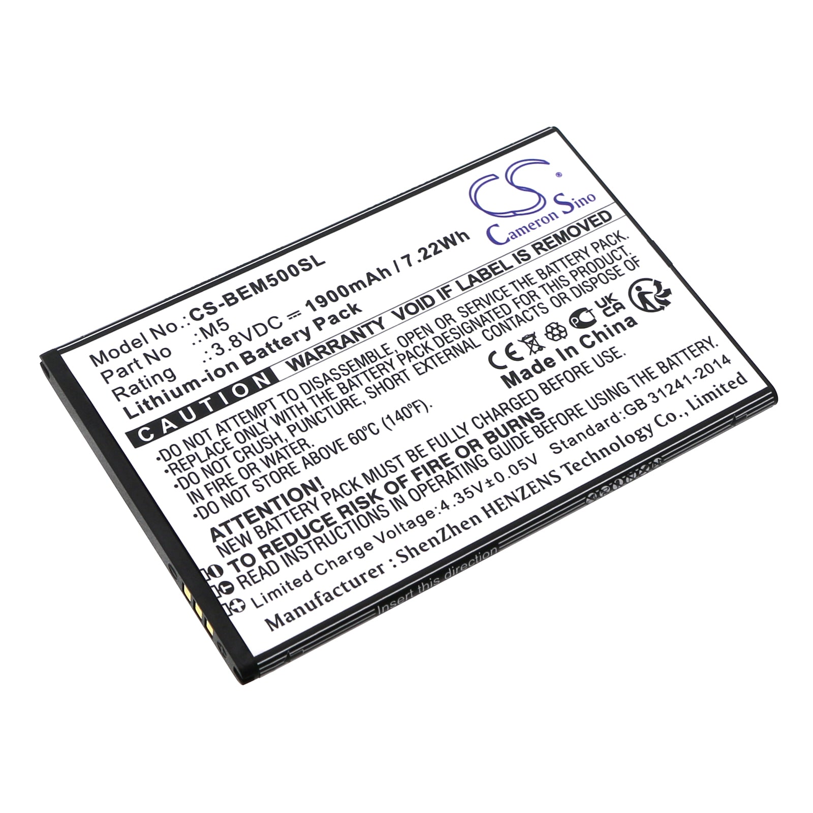 Bea-fon M5 & M5 Premium Replacement Battery - 1900mAh 3.8V Li-ion - Exact Fit, 88.1x58x4.2mm