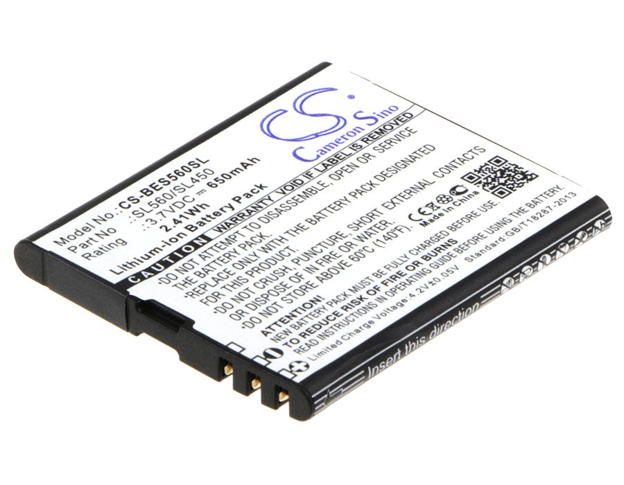 650mAh Replacement Battery for Bea-fon SL560 & SL450 Mobile Phones - 3.7V Li-ion, Standard Capacity