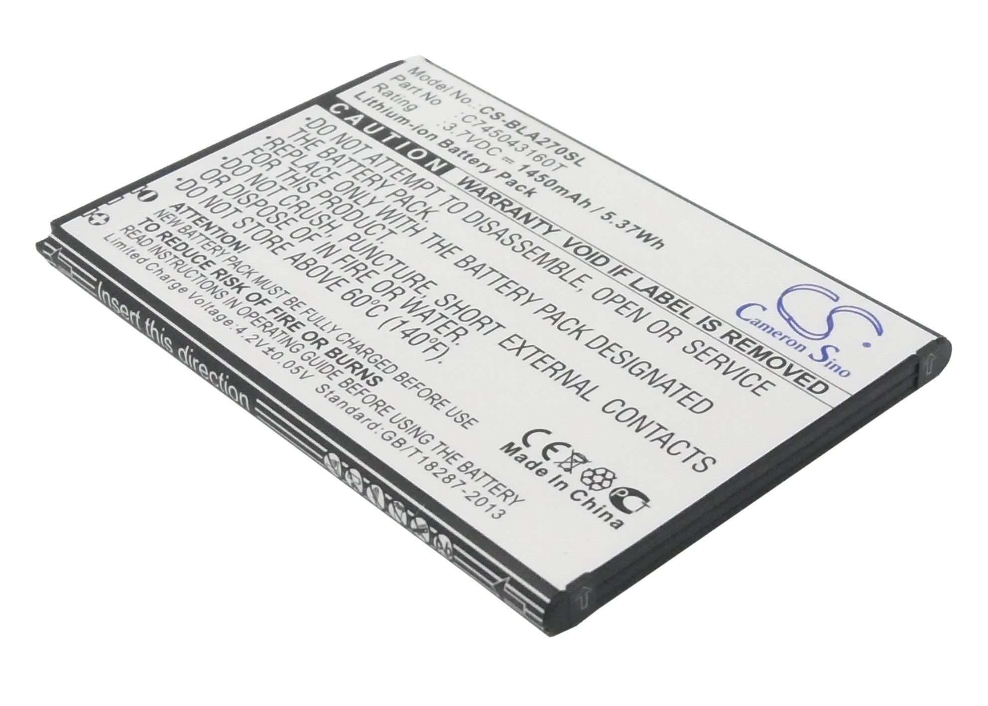 1450mAh Replacement Battery for BLU Advance 4.0 A270 A270A Smartphone - 3.7V Li-ion