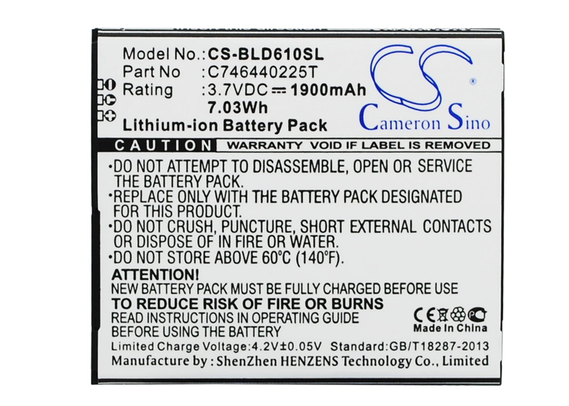 1900mAh Replacement Battery for BLU Studio 5.5 D610 Series - 3.7V Li-ion Smartphone Battery
