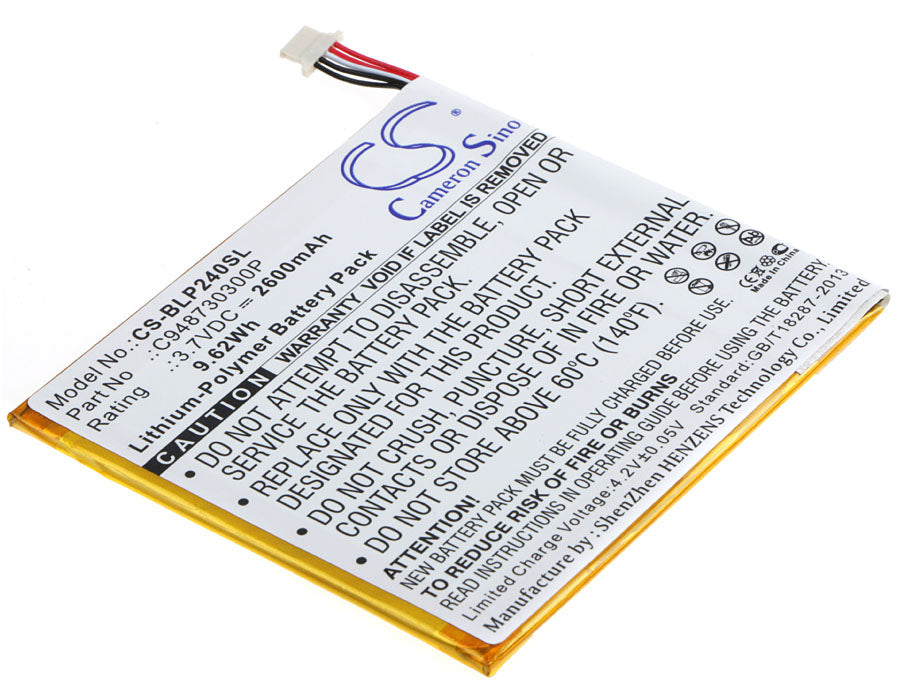 2600mAh Replacement Battery for BLU TouchBook G7 & P240u 7" Tablet - BT-E003, 3.7V Li-Polymer
