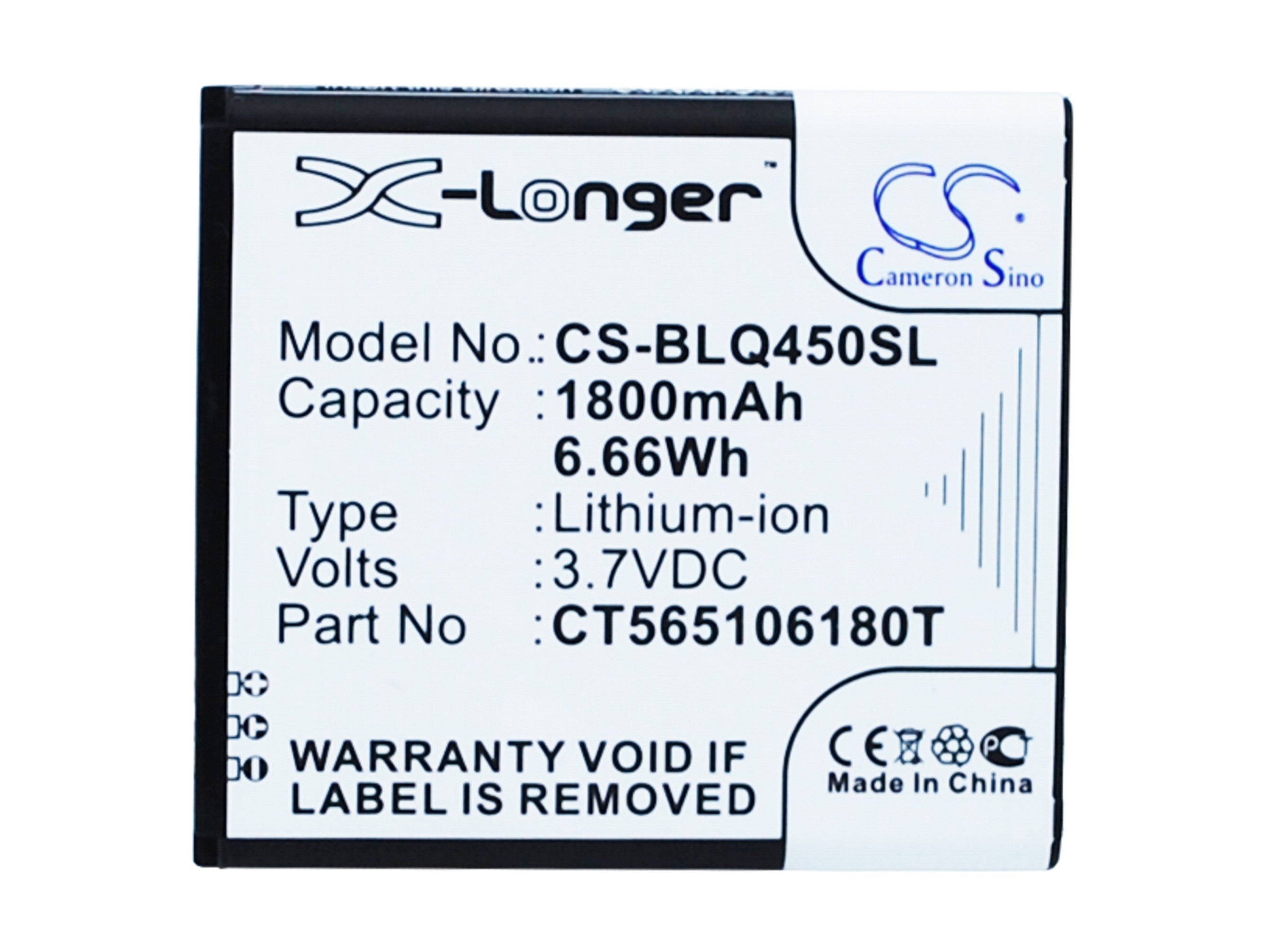 BLU Quattro 4.5 Smartphone Replacement Battery: 1800mAh Li-ion 3.7V Power - BLU56 (56.6x51x5.65mm)