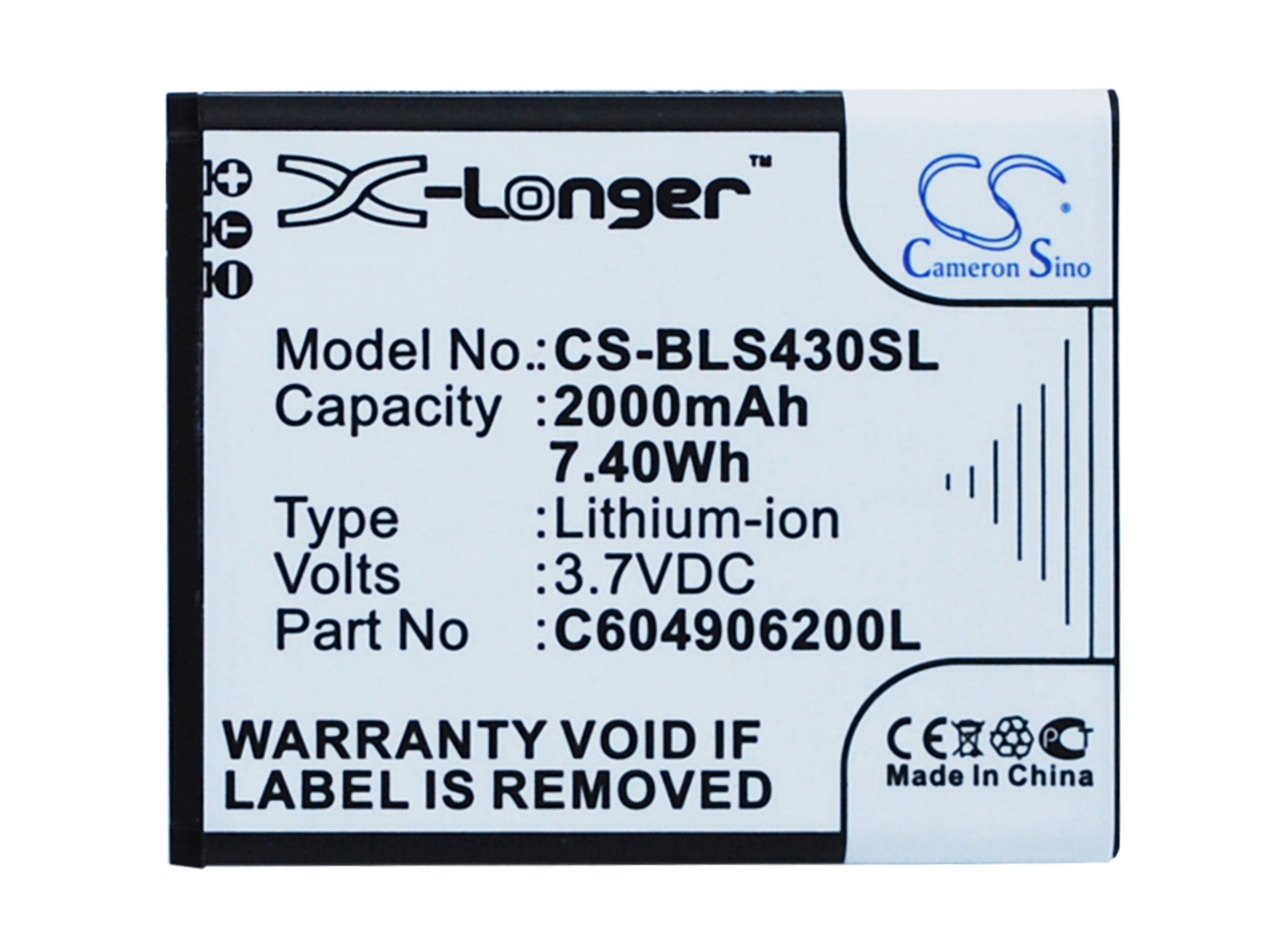 2000mAh 3.7V Li-ion Replacement Battery for BLU Sport 4.5, Dash 4.5, S430L/U, D310 Smartphone