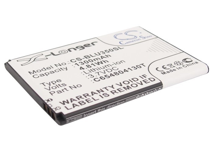 1300mAh Li-ion Replacement Battery for BLU Dash 3.5 D170 Smartphone - 3.7V, Exact Fit
