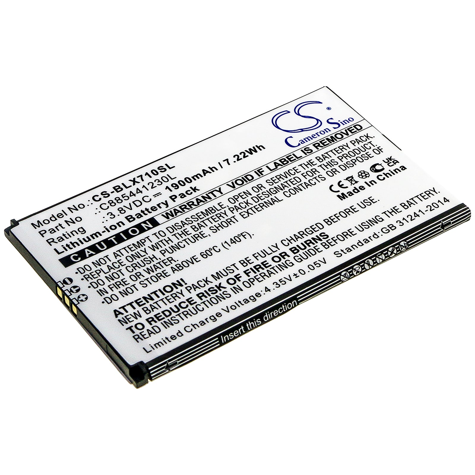 1900mAh Battery for BLU Dash XL D710L D710U - 3.8V 7.22Wh Lithium-ion Replacement Battery - C885441230L