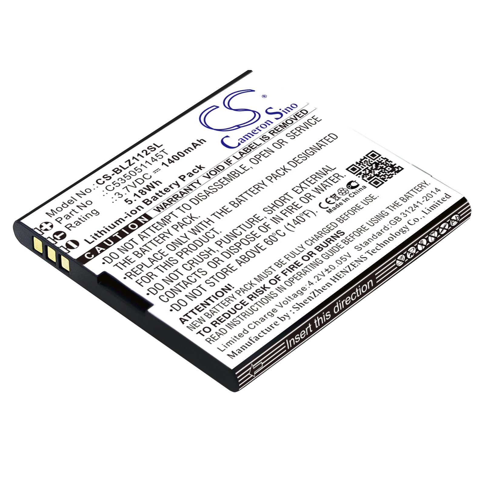 1400mAh 3.7V Li-ion Battery Replacement for BLU Yezz YZ1120 Smartphone - Power Boost & Extended Life
