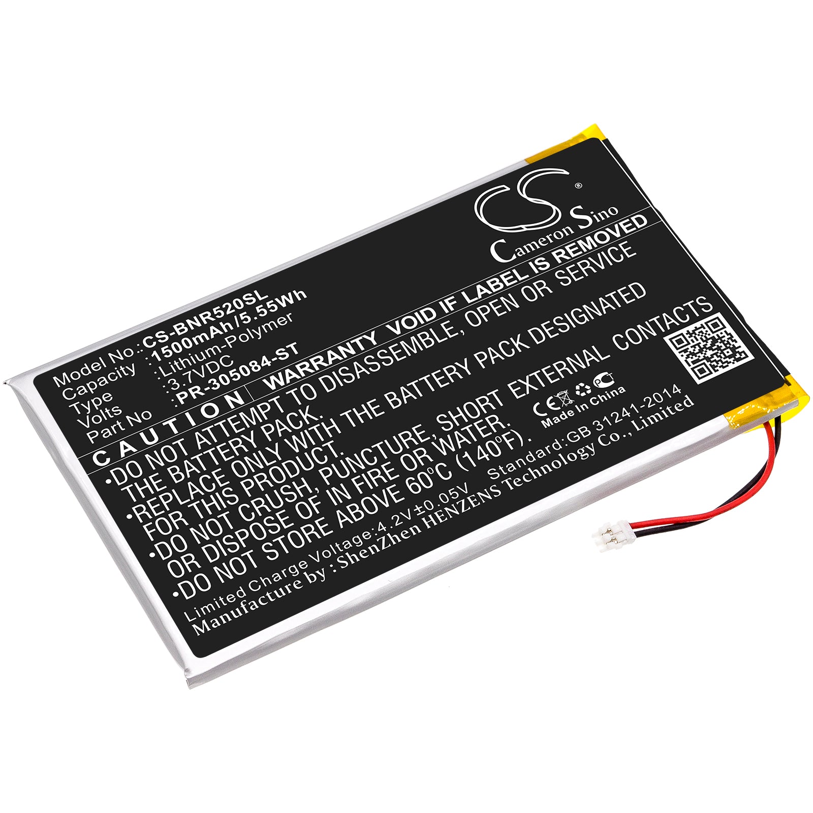 1500mAh Replacement Battery for Barnes & Noble GlowLight 3 & 6" E-Reader, 3.7V Li-Polymer, BNRV520 (PR-305084-ST)