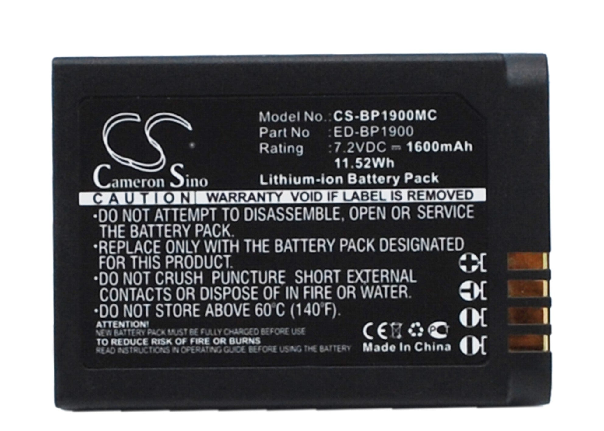 Samsung NX1 Camera Battery Replacement - 1600mAh, 7.2V Li-ion, ED-BP1900 Compatible
