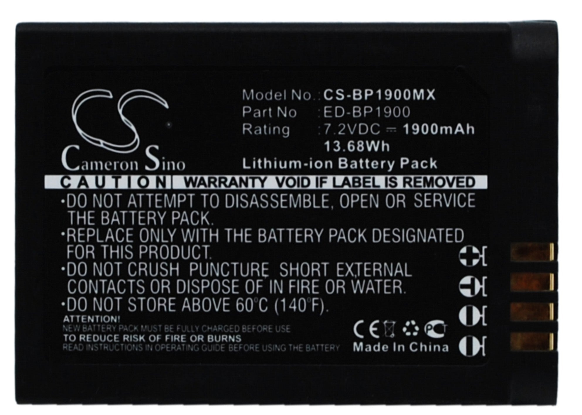 1900mAh Replacement Battery for Samsung NX1 Camera ED-BP1900, 7.2V Li-ion, High Capacity