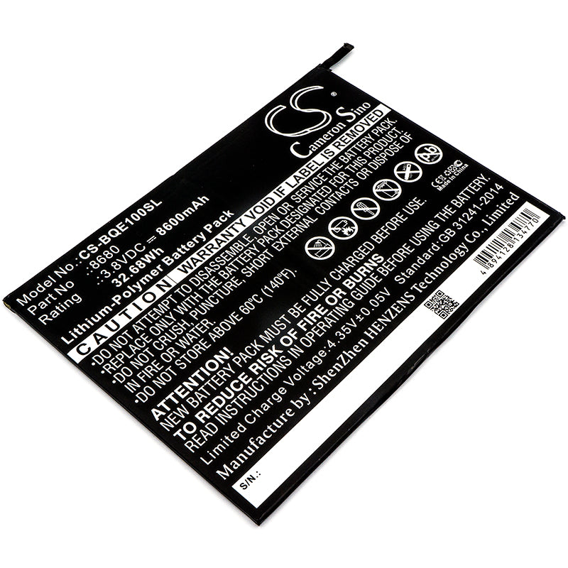 8600mAh Battery Replacement for BQ E10 Tablet - 3.8V Li-Polymer, 172x124x3mm, BQ 8680 Compatible