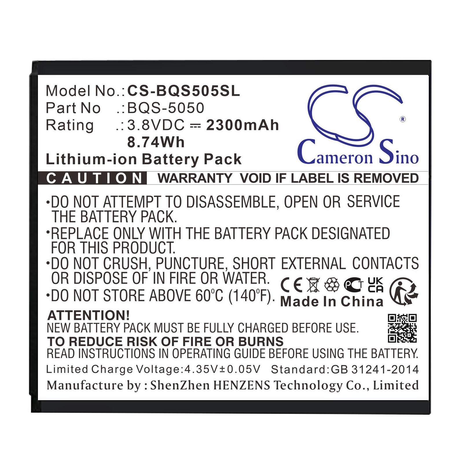2300mAh 3.8V Li-ion Replacement Battery for BQ BQS-5050 Mobile Smartphone - Enhanced Power & Performance