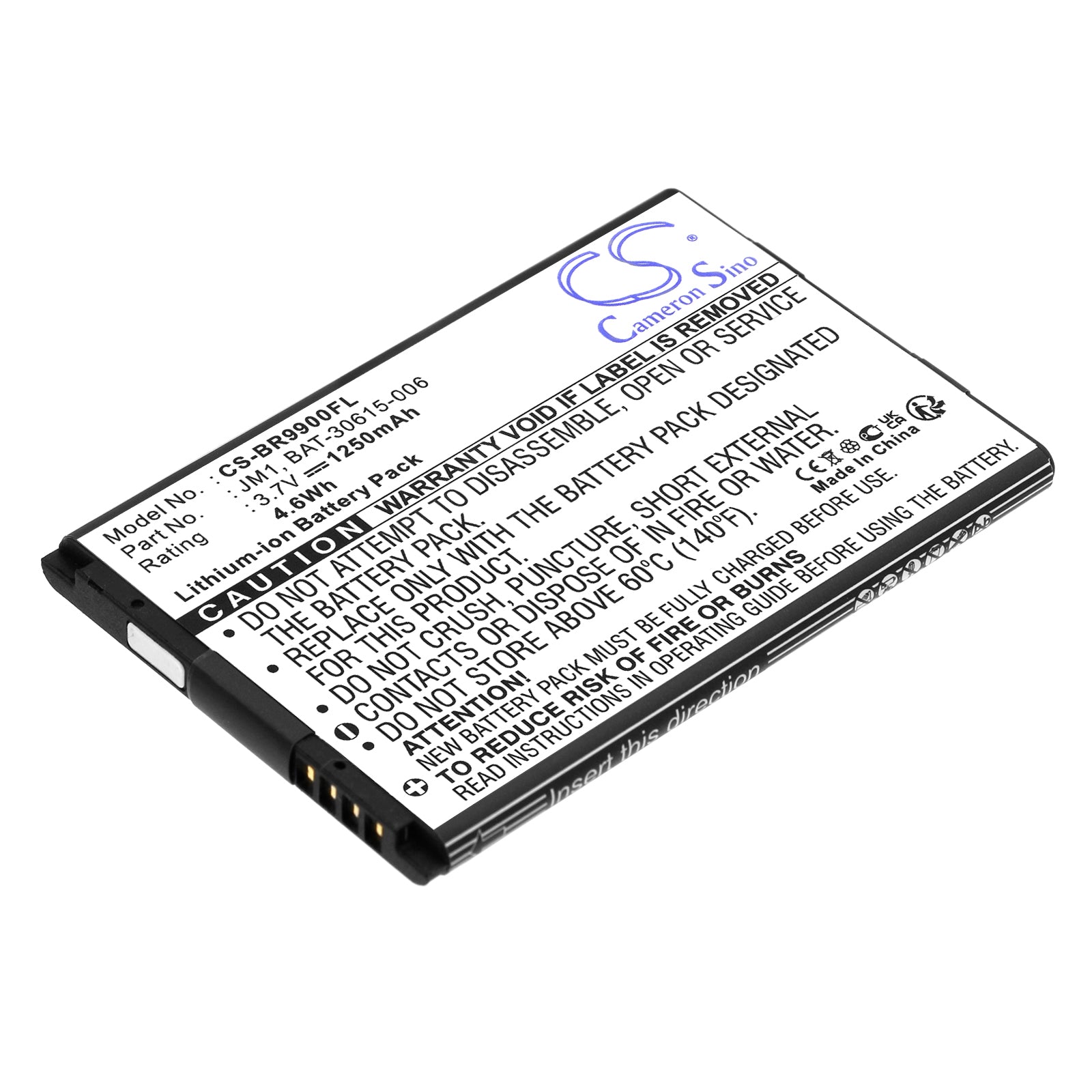 1250mAh Battery for Blackberry Bold 9900/9930 & Torch 9850/9860, JM1/BAT-30615-006, 3.7V Li-ion - Replacement Power